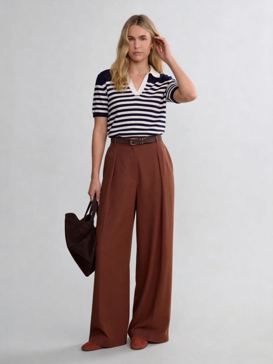 Slik Short Sleeve Strpe Knit Polo Top