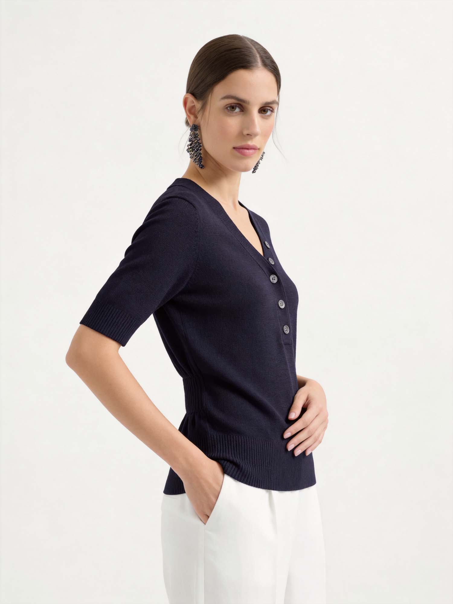 Black Tencel Short Sleeve Knit Cardigan