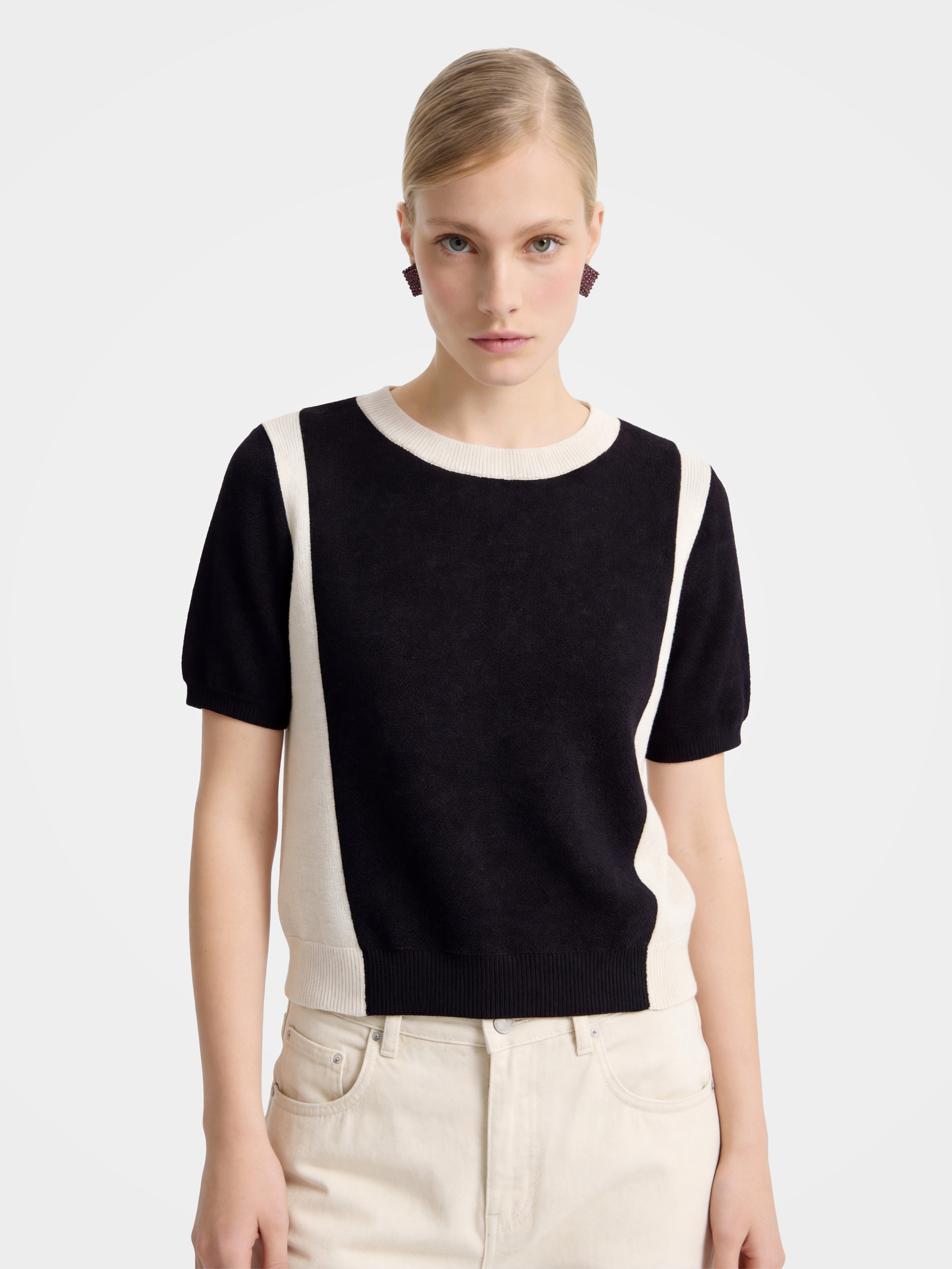 Black & White Wool-Silk Knit Top