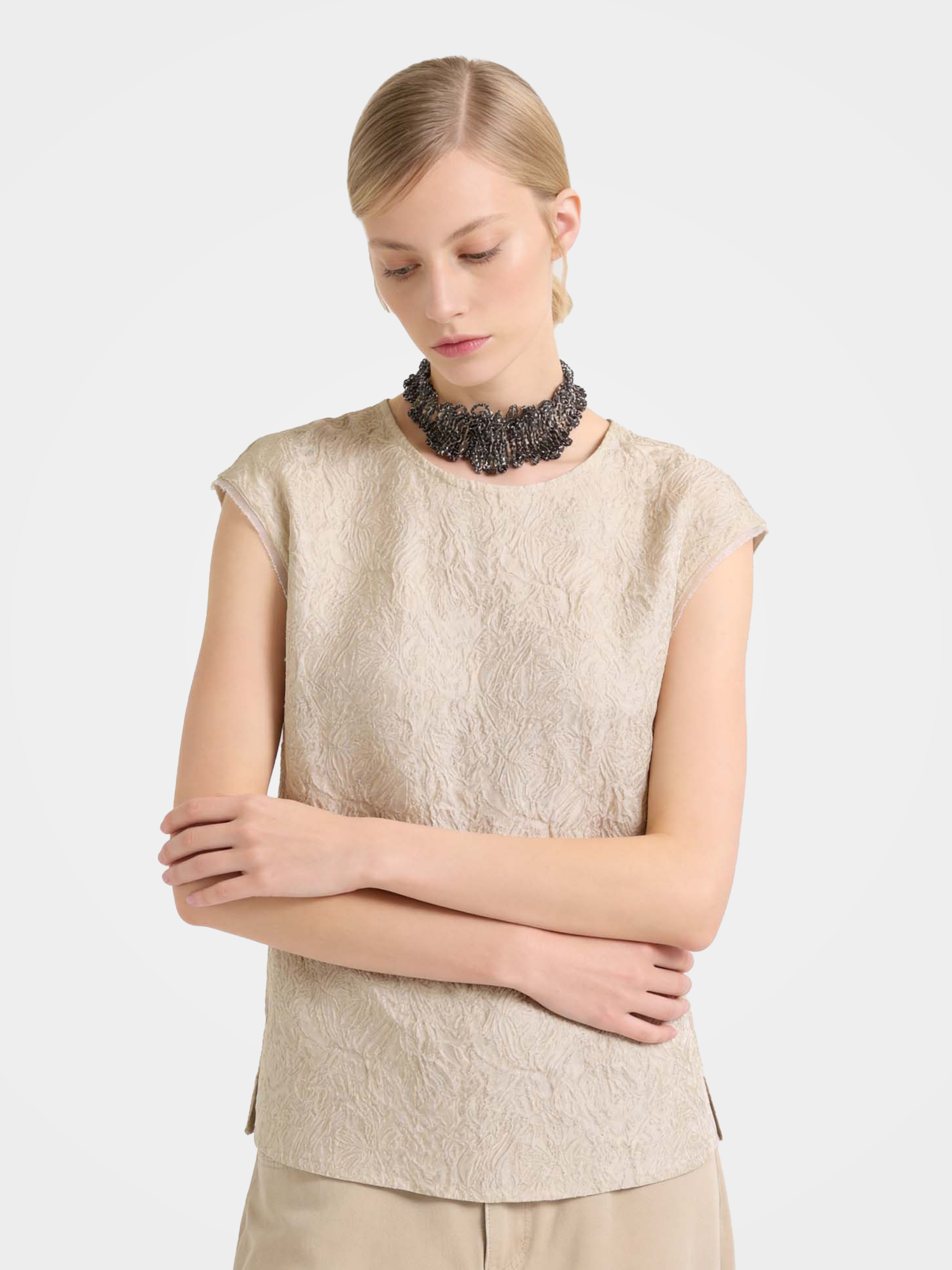 Lightweight Mulberry Silk Gold Sheen Sleeveless Top