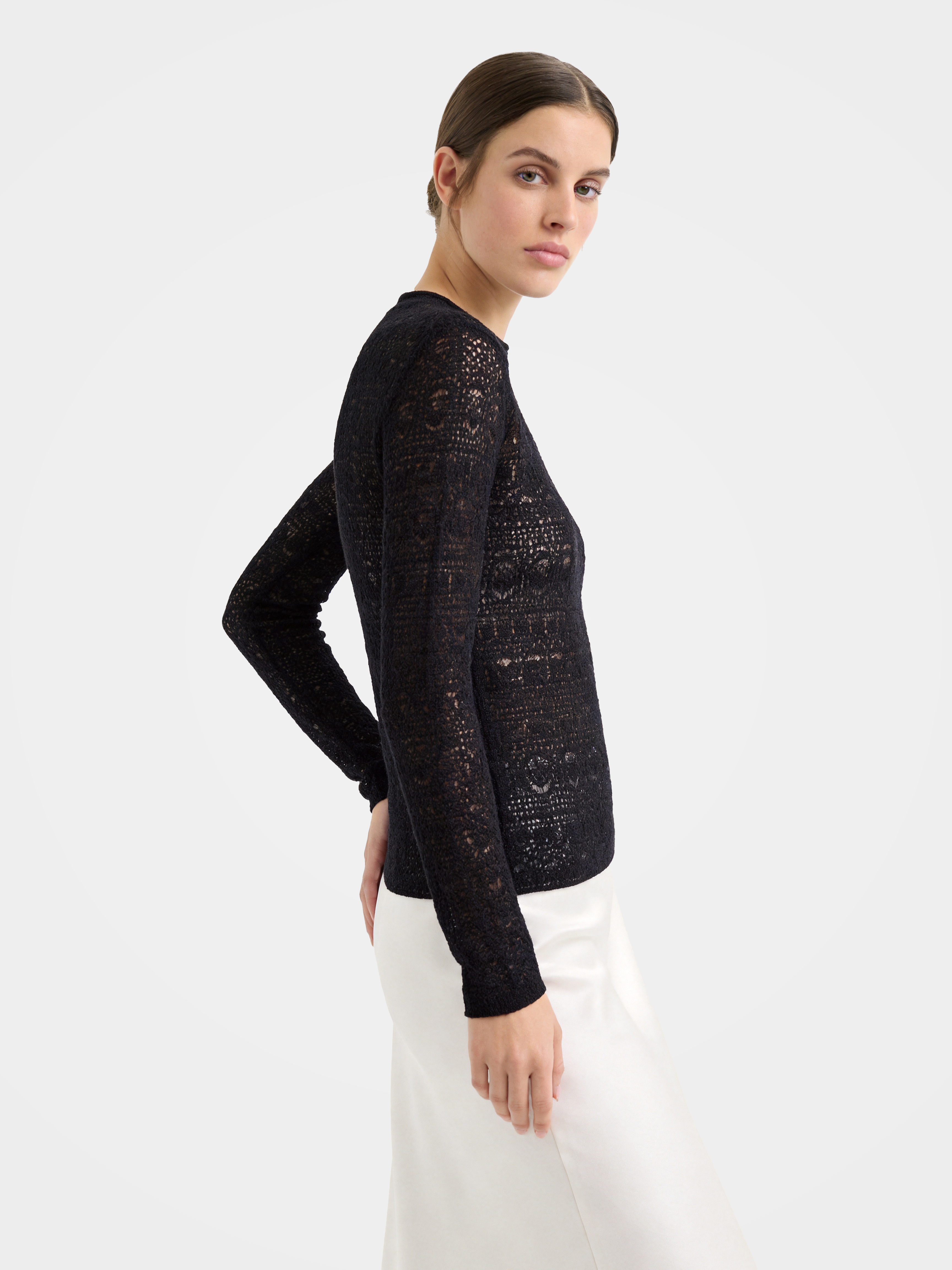 Lightweight Wool Blend Textured Long Sleeve Pullover