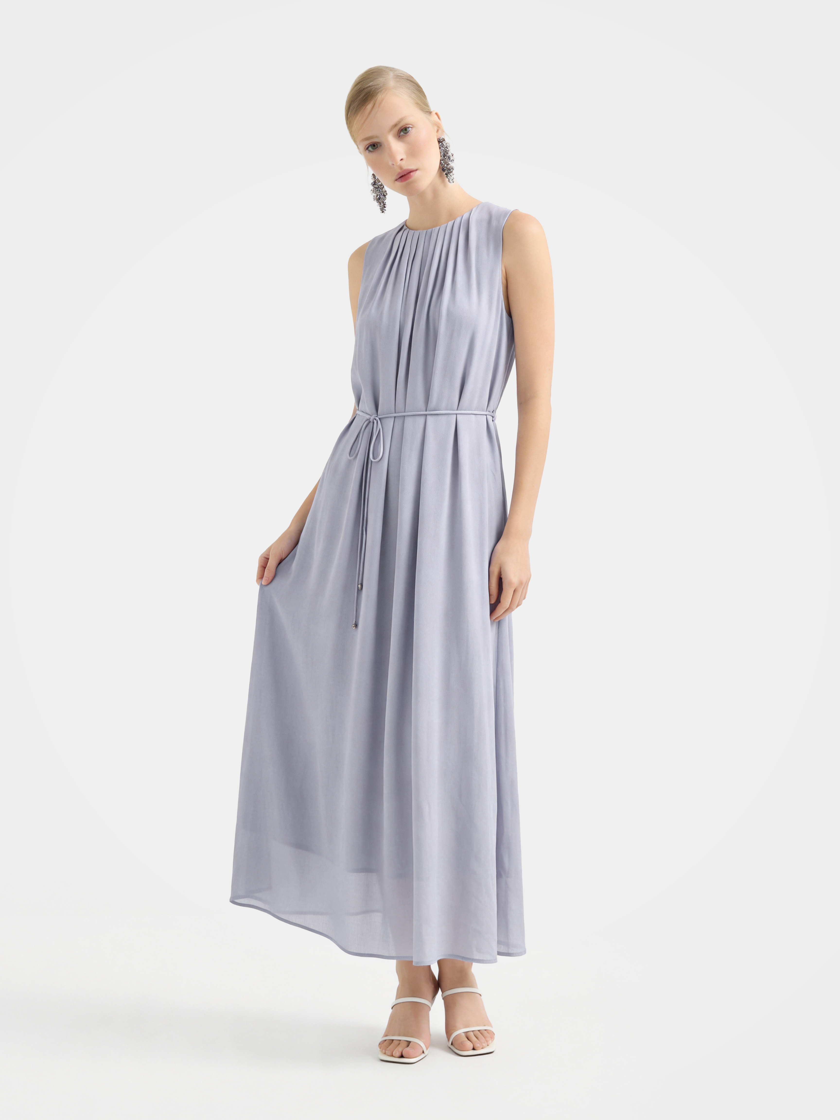 Wine Silk Crinkles Maxi Dress