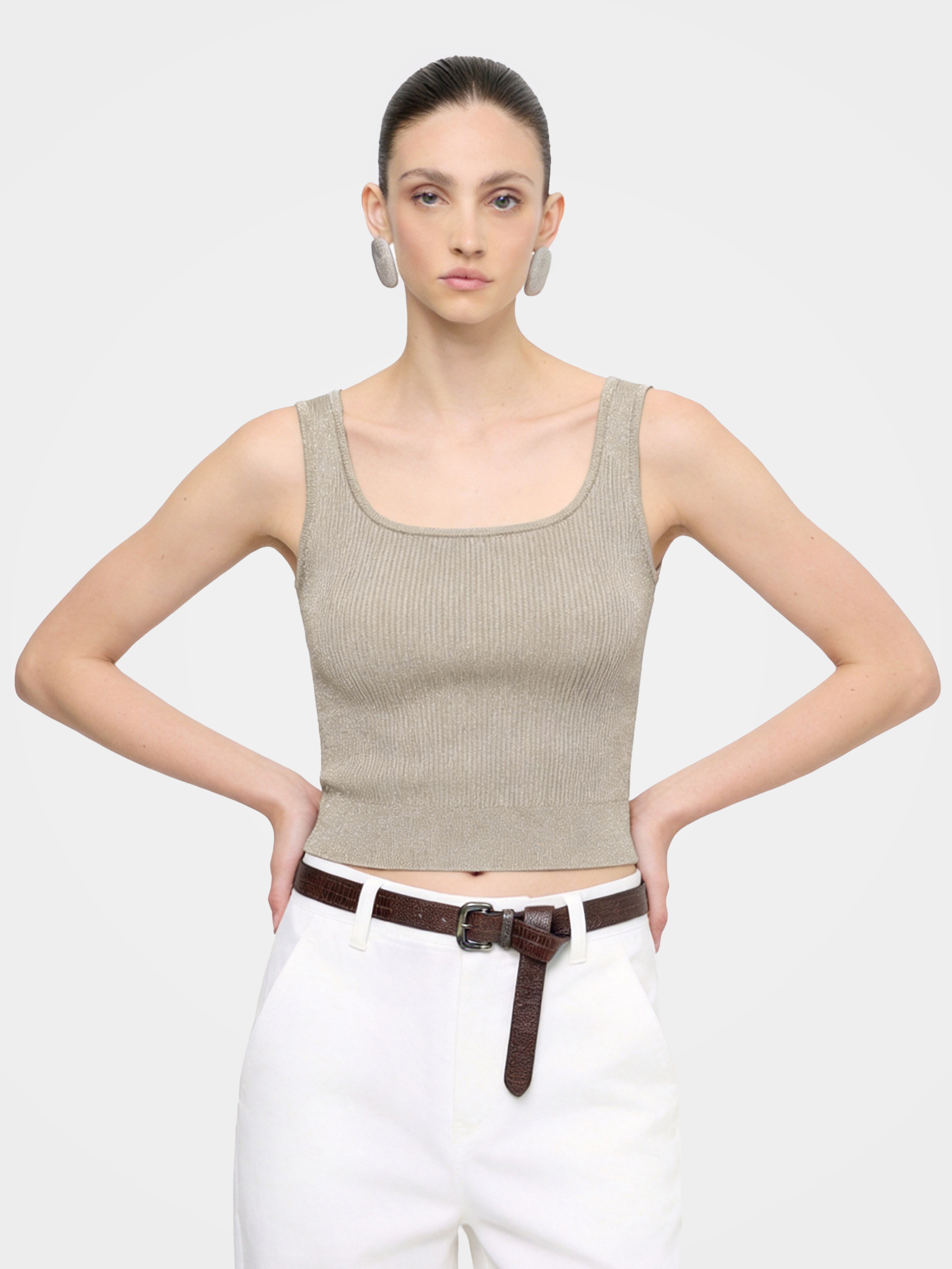 Shimmer Tencel Blend Ribbed Knit Tank Top