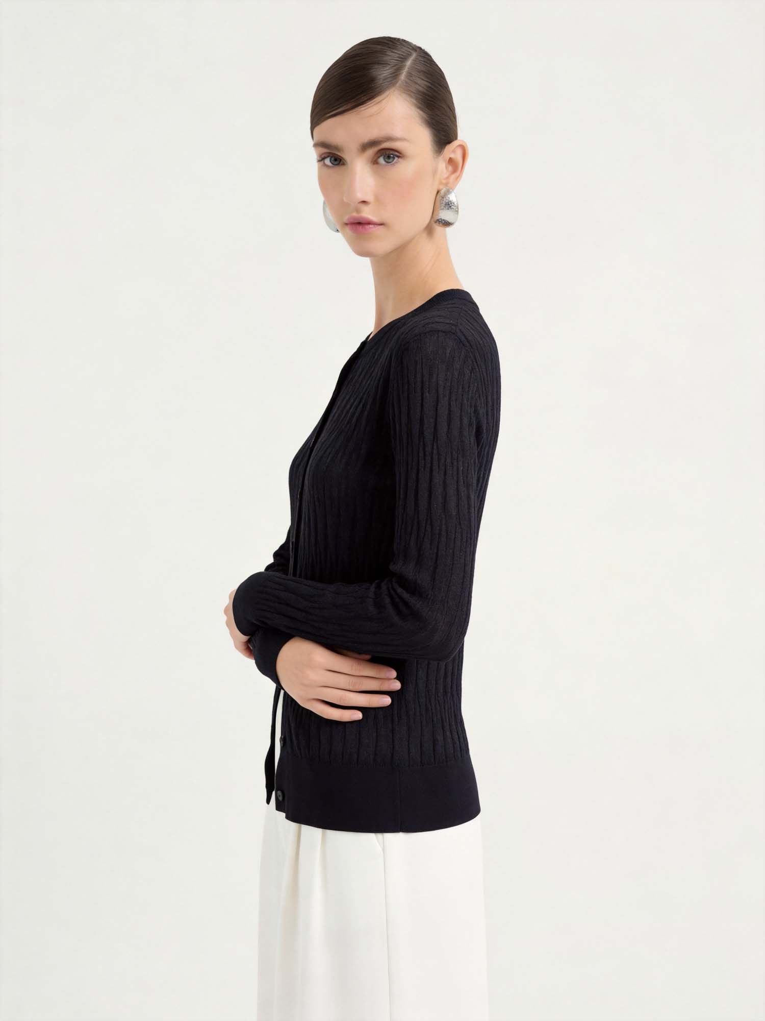 Black Tencel Sheer Diamond Knit Cardigan