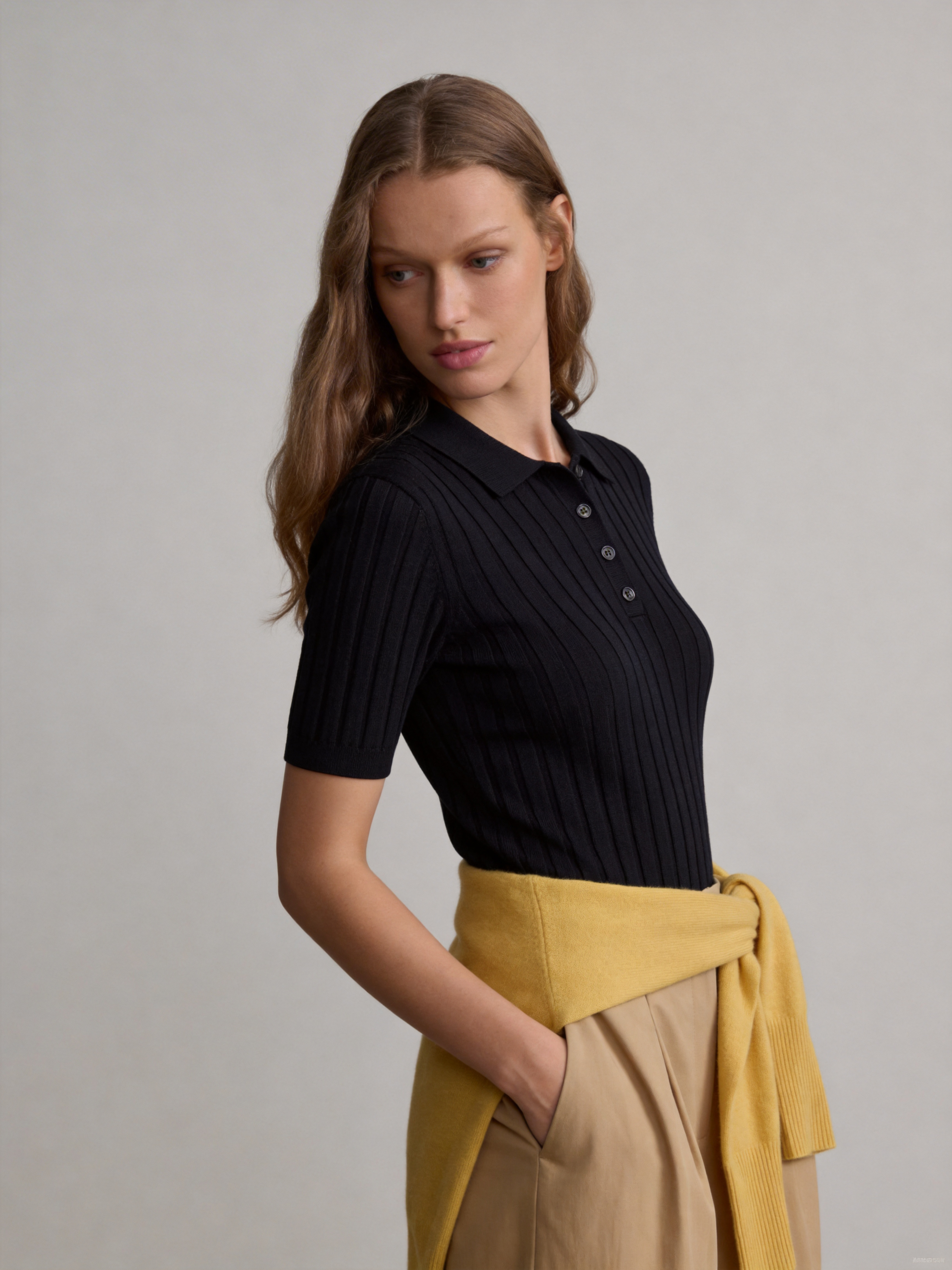 Silk Short Sleeve Button Knit Polo Top