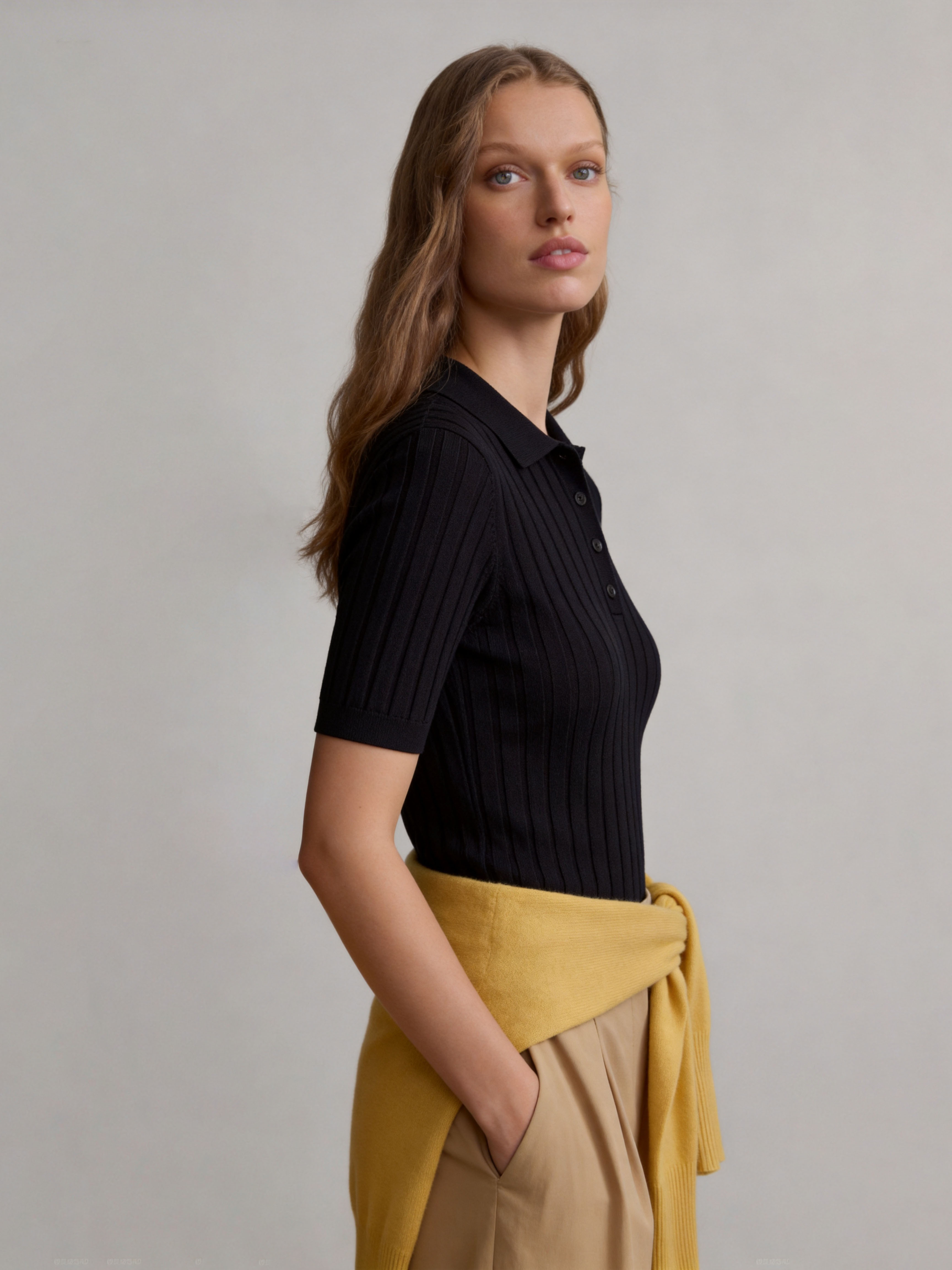 Silk Short Sleeve Button Knit Polo Top