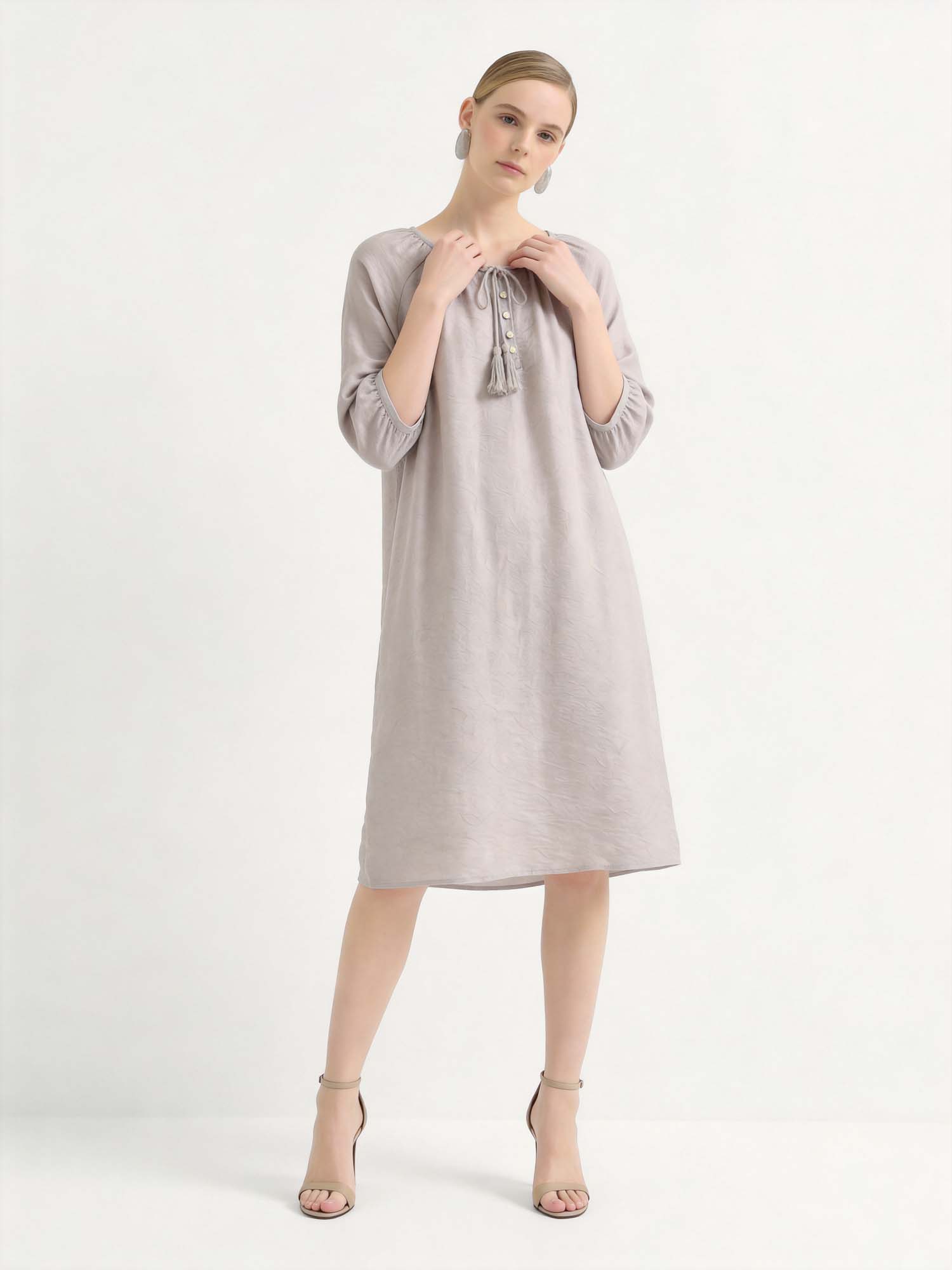 Green Tencel Crew Neck Midi Dress