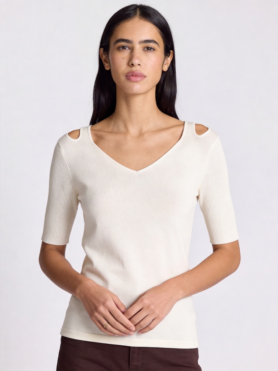 Wool Silk Short Sleeve Hole Knit Top