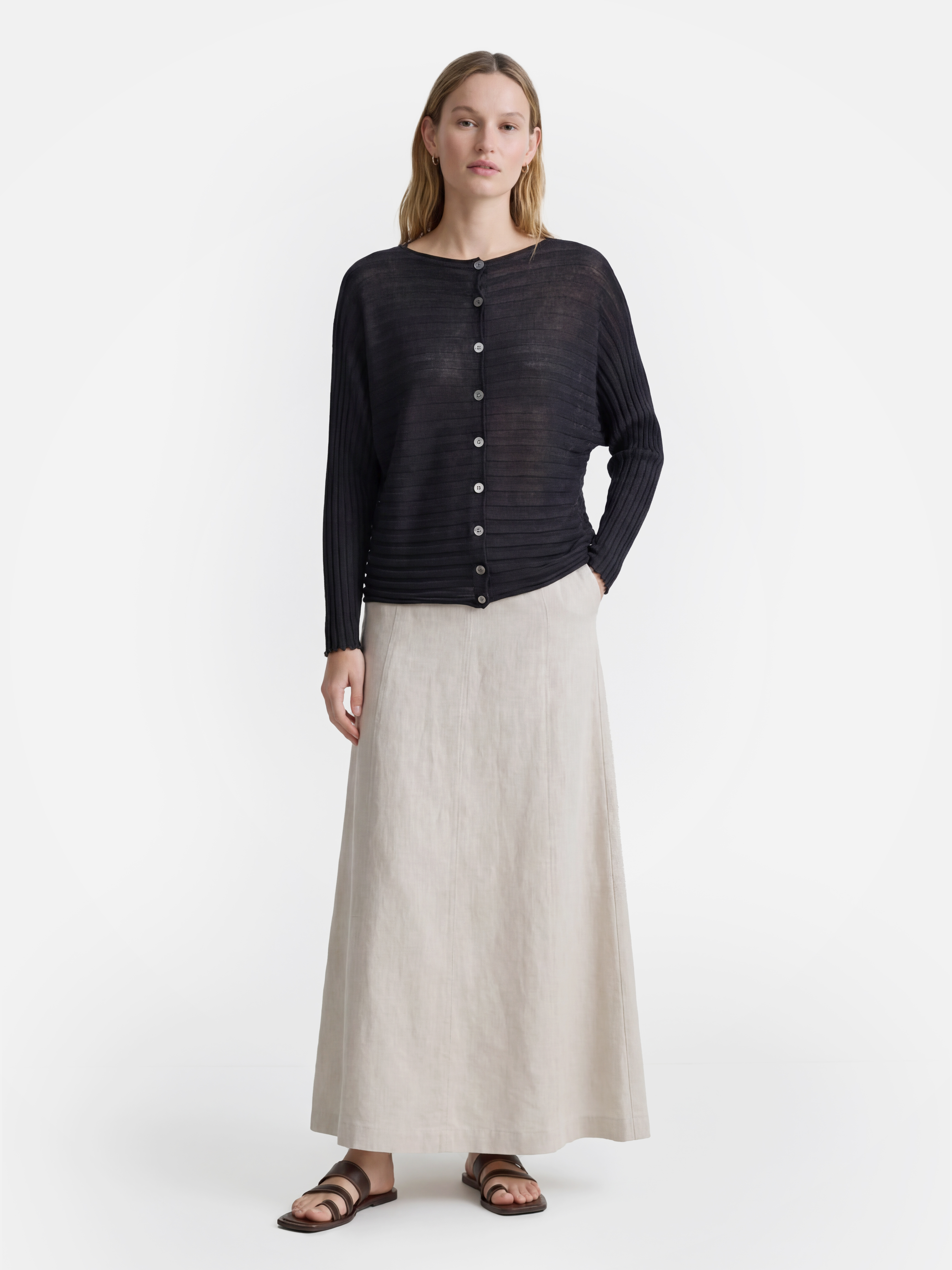 Lightweight Sheer Tencel Blend Stripe Knit Top