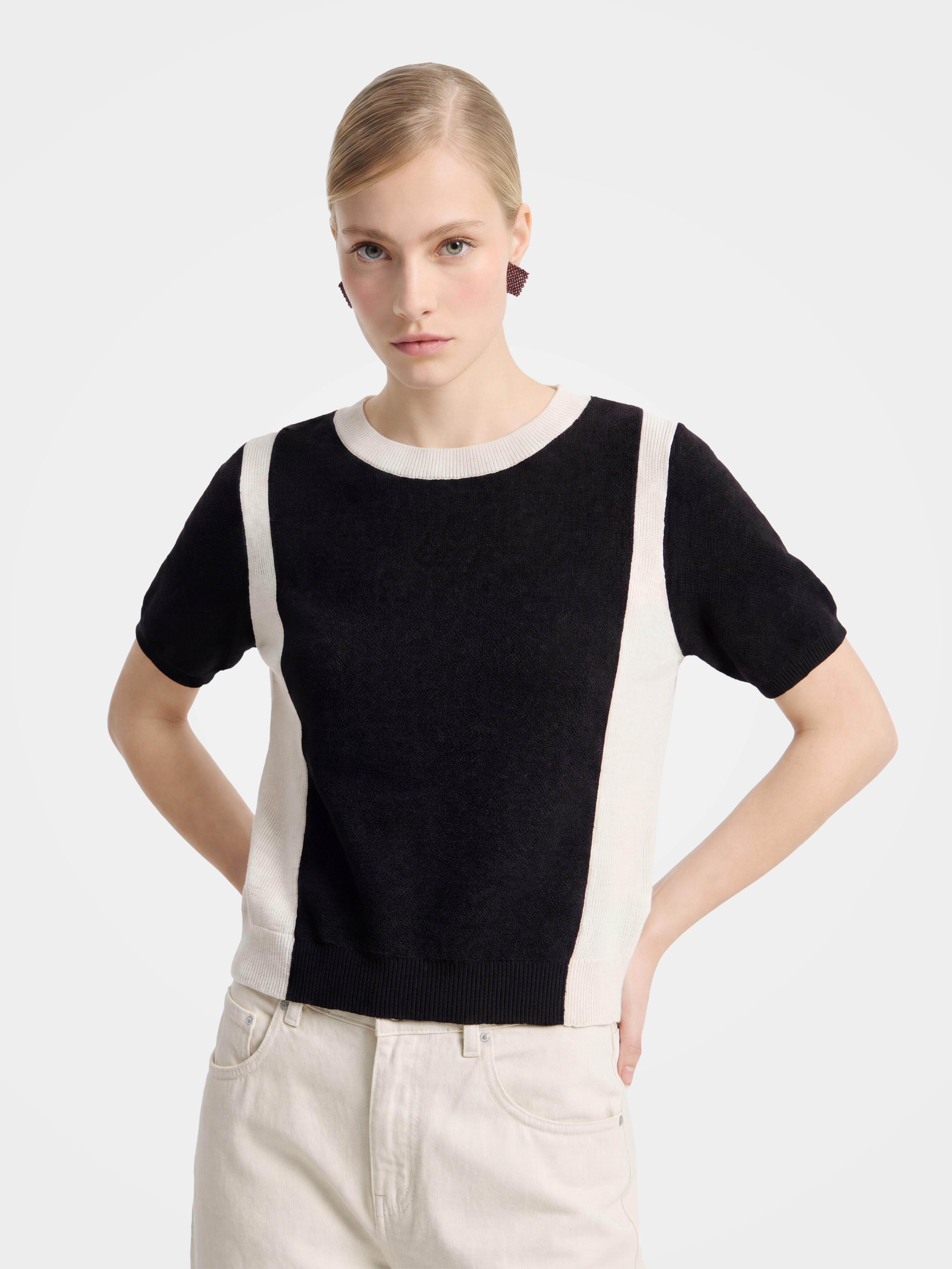 Black & White Wool-Silk Knit Top