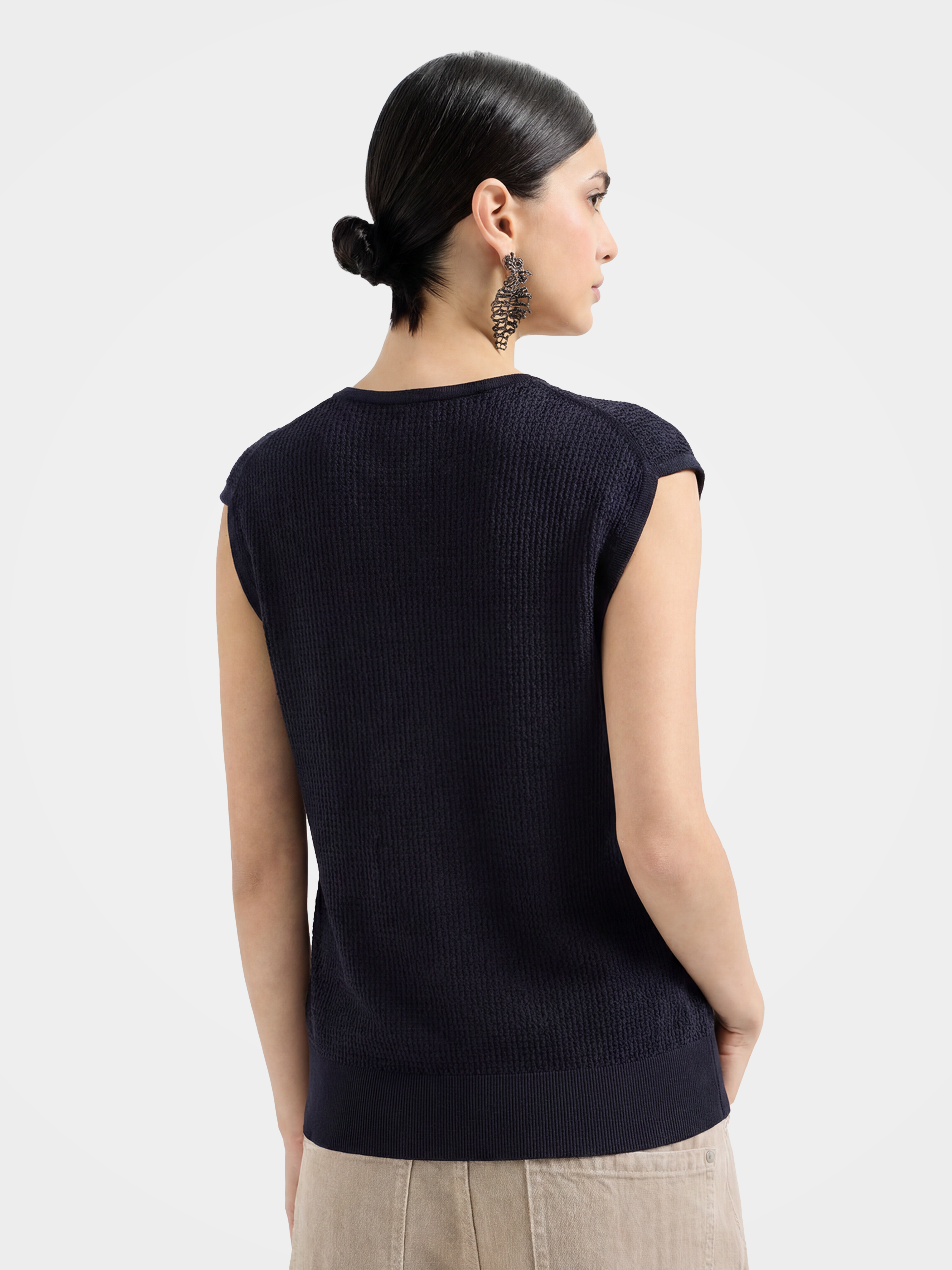Drapey Tencel Blend Button Front Knit Vest