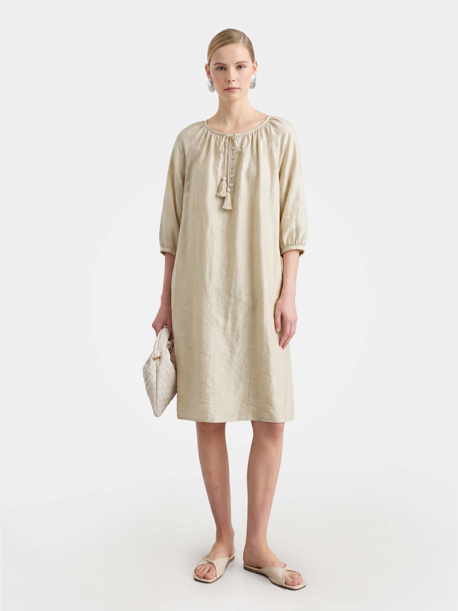 Green Tencel Crew Neck Midi Dress