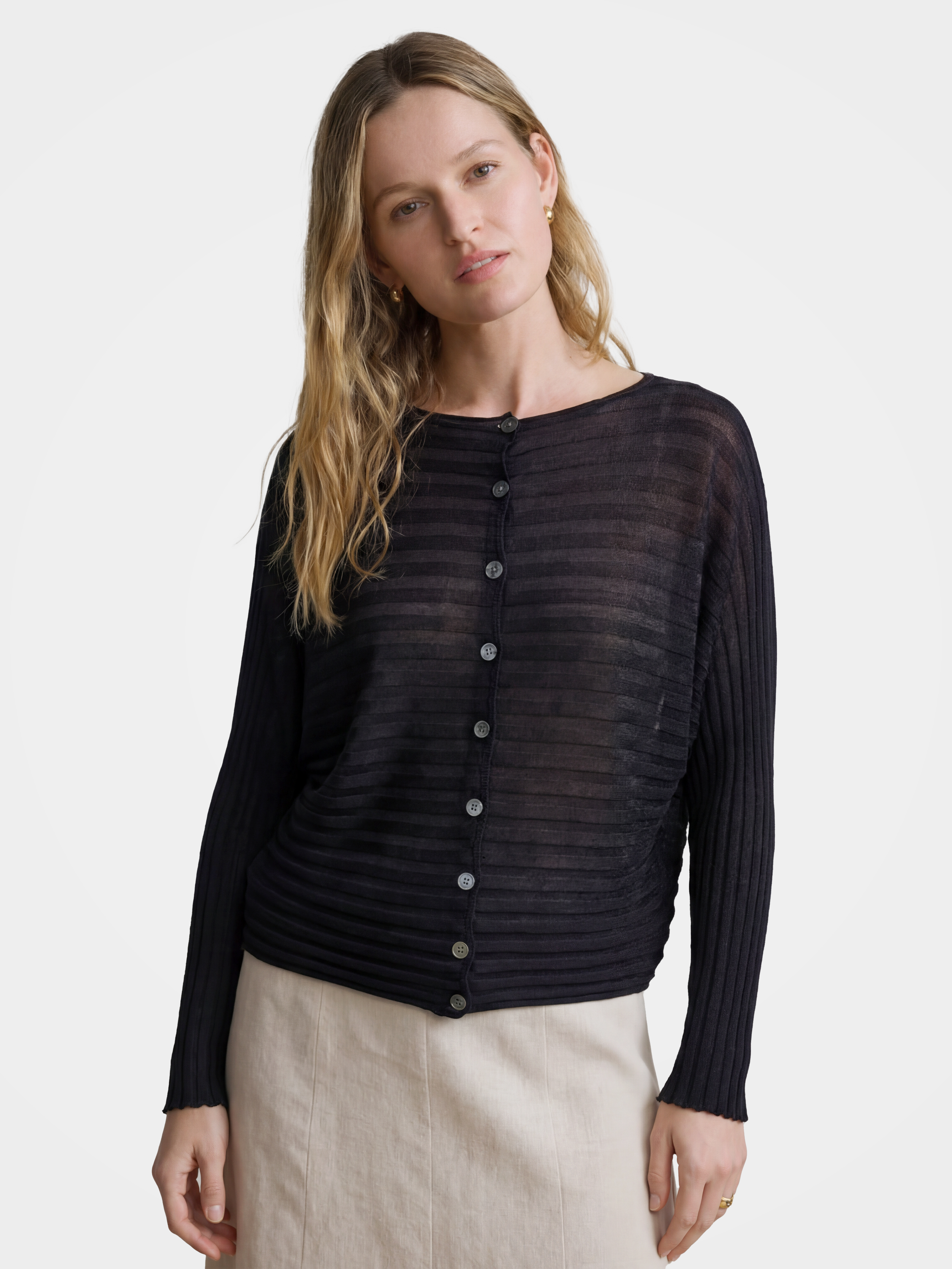 Lightweight Sheer Tencel Blend Stripe Knit Top