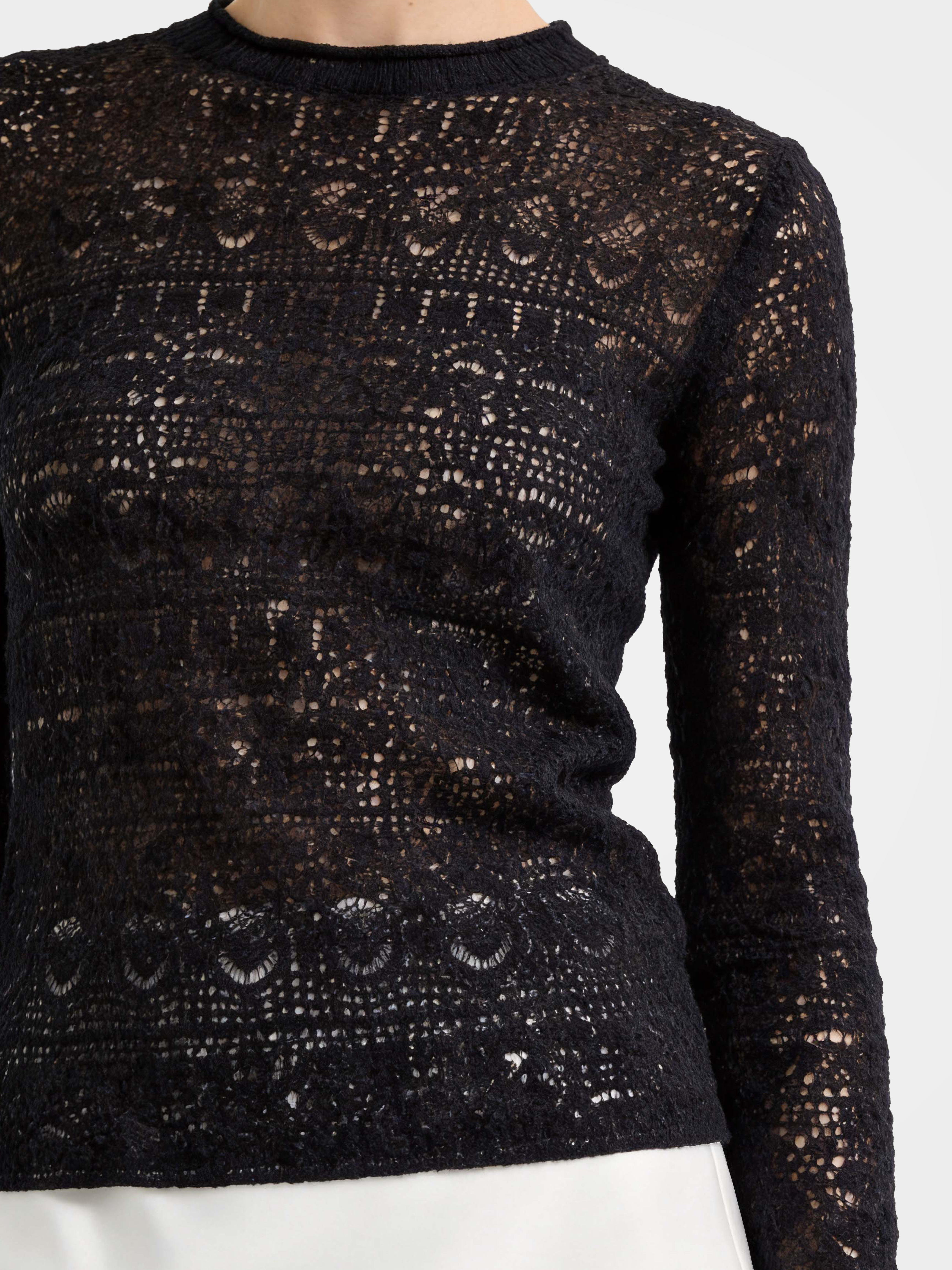 Lightweight Wool Blend Textured Long Sleeve Pullover