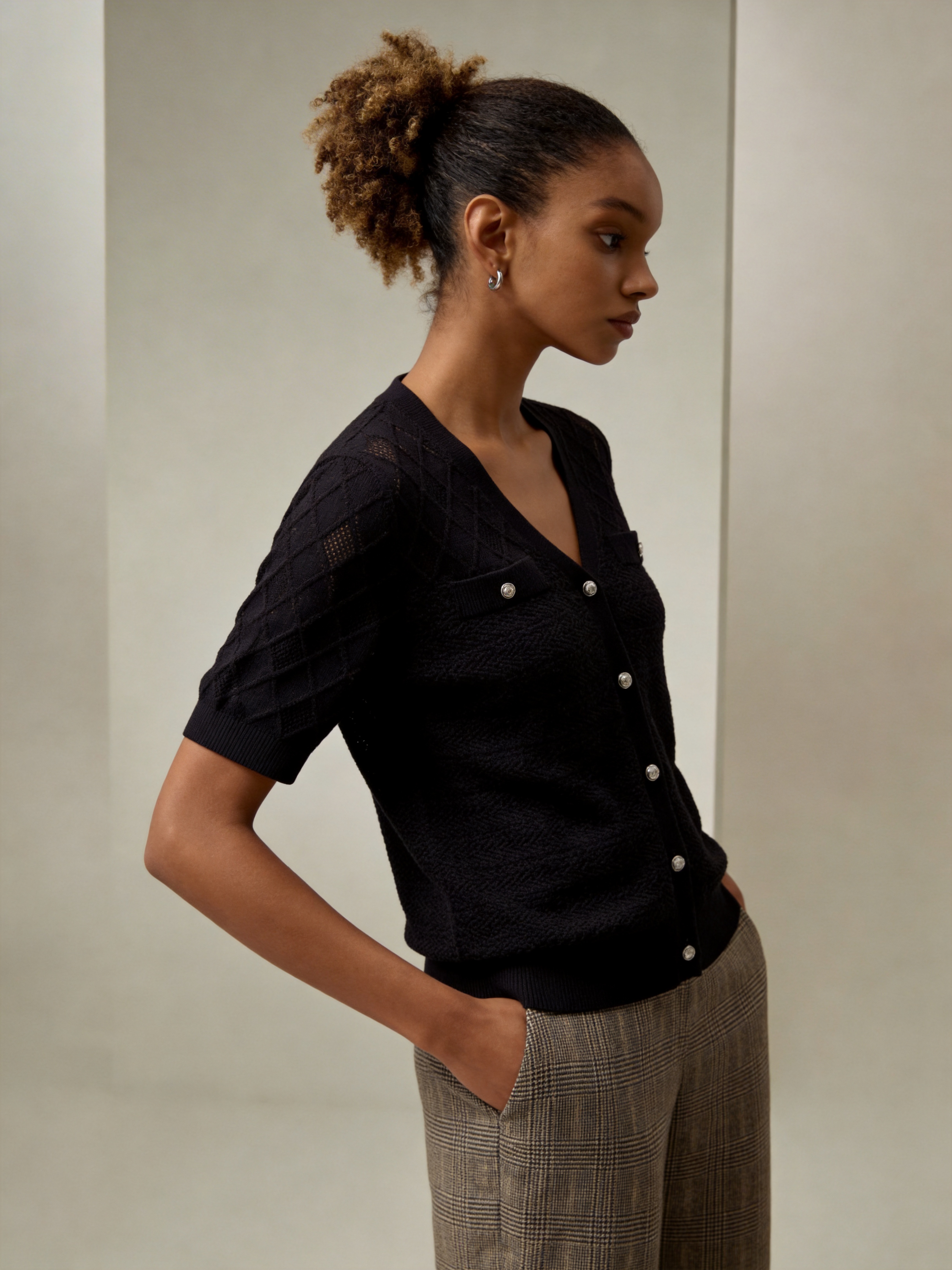 Silk Short Sleeve Knit Cardigan