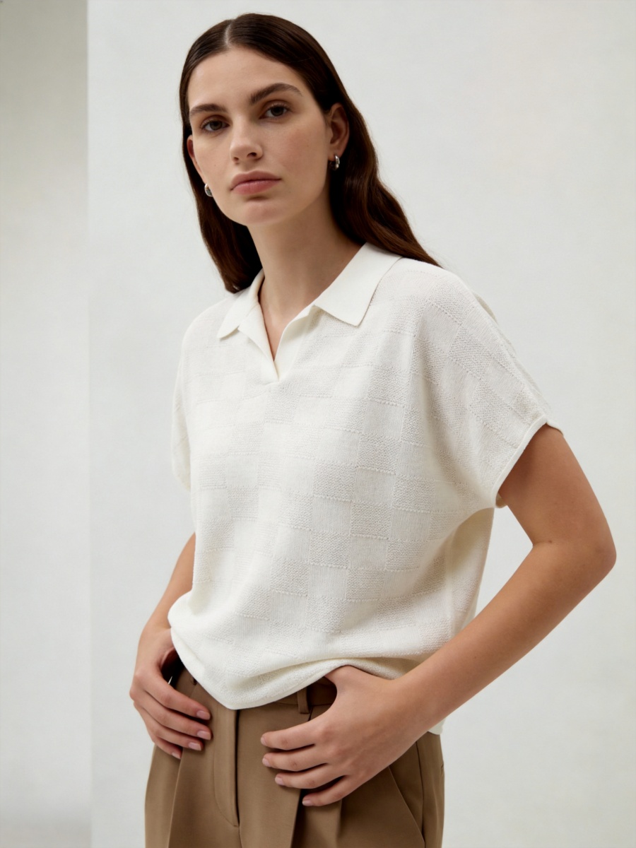 Cotton Short Sleeve Knit Polo Top