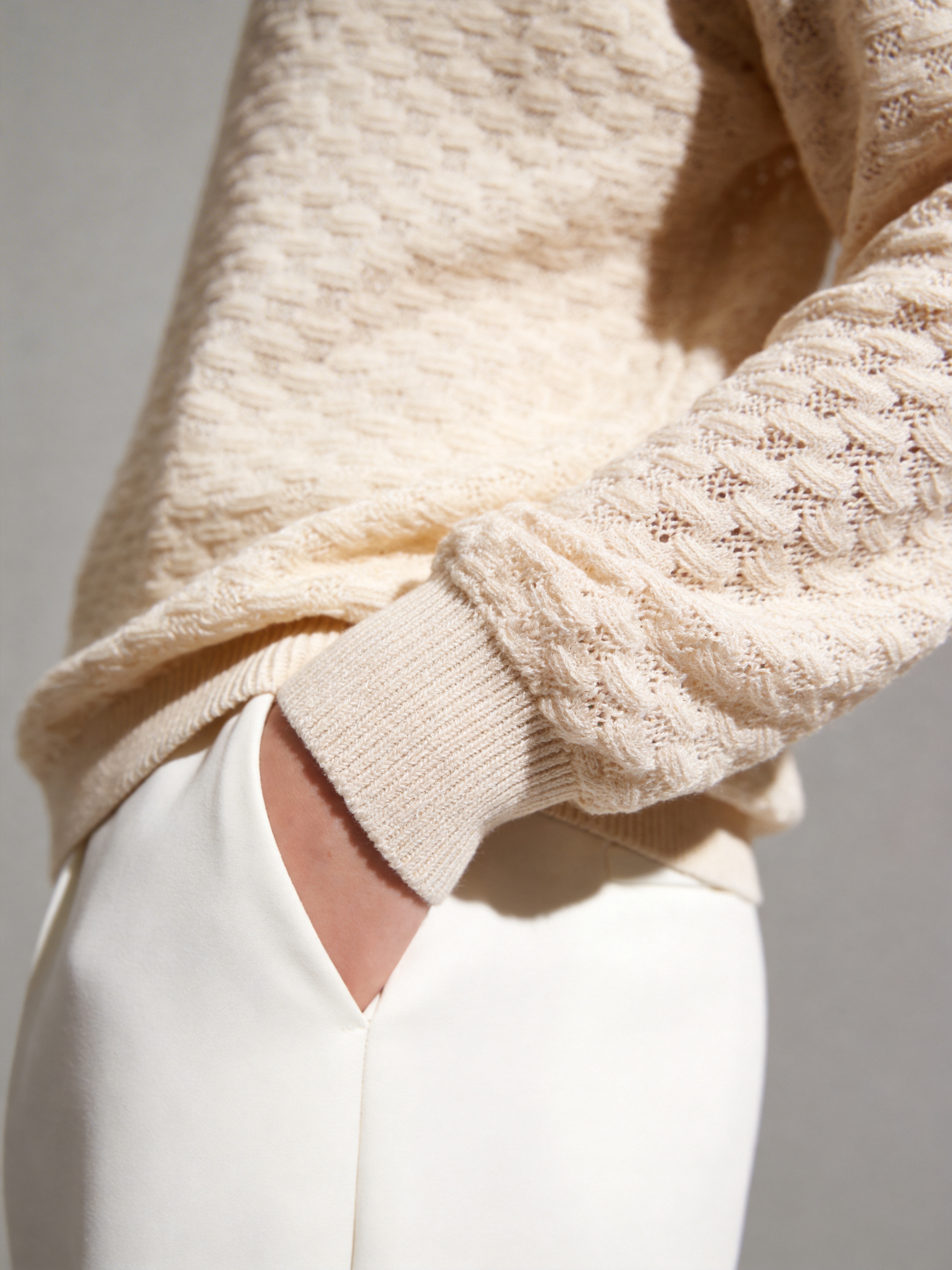 Cotton Long Sleeve Openwork Knit Cardigan