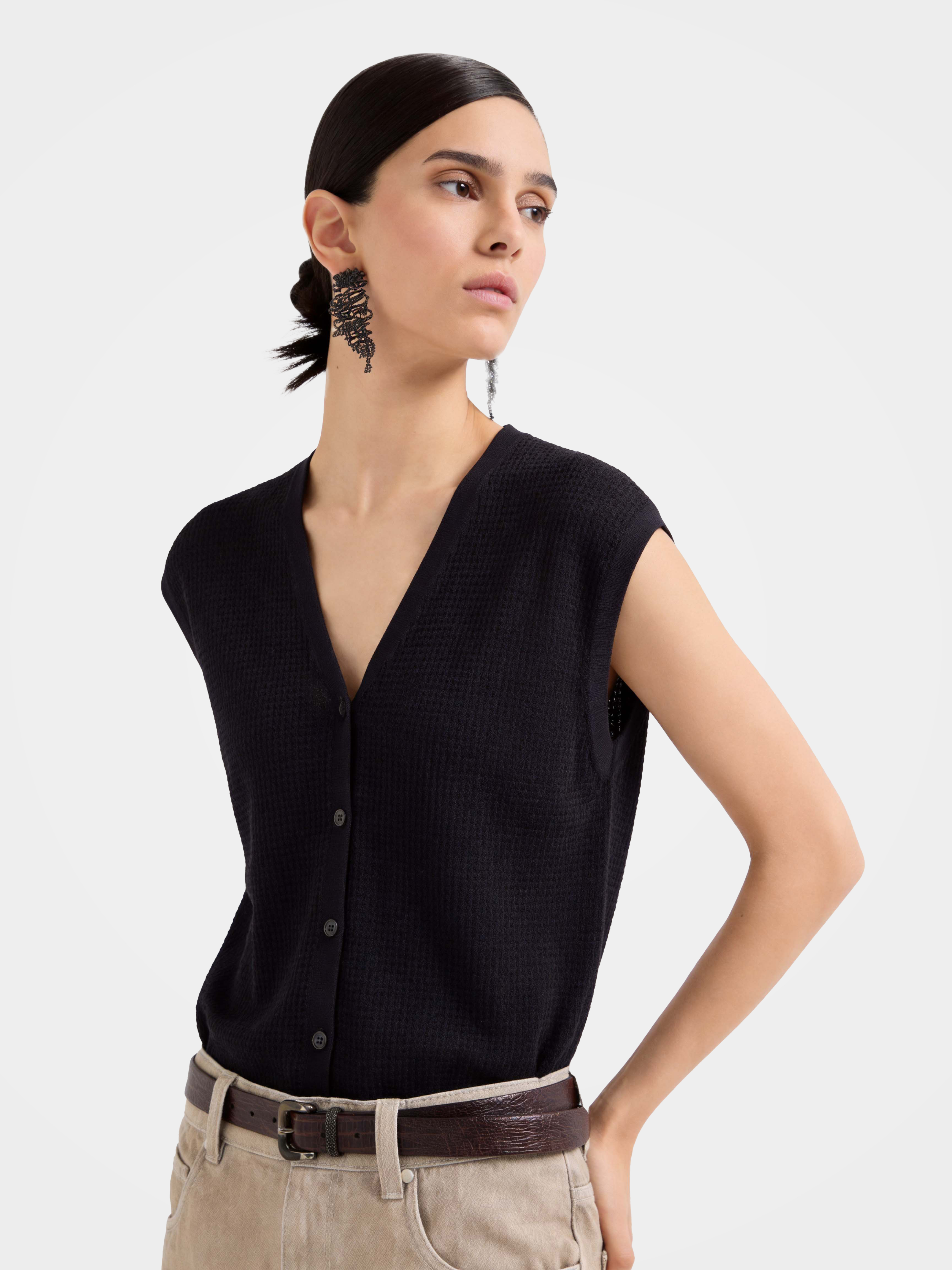 Drapey Tencel Blend Button Front Knit Vest