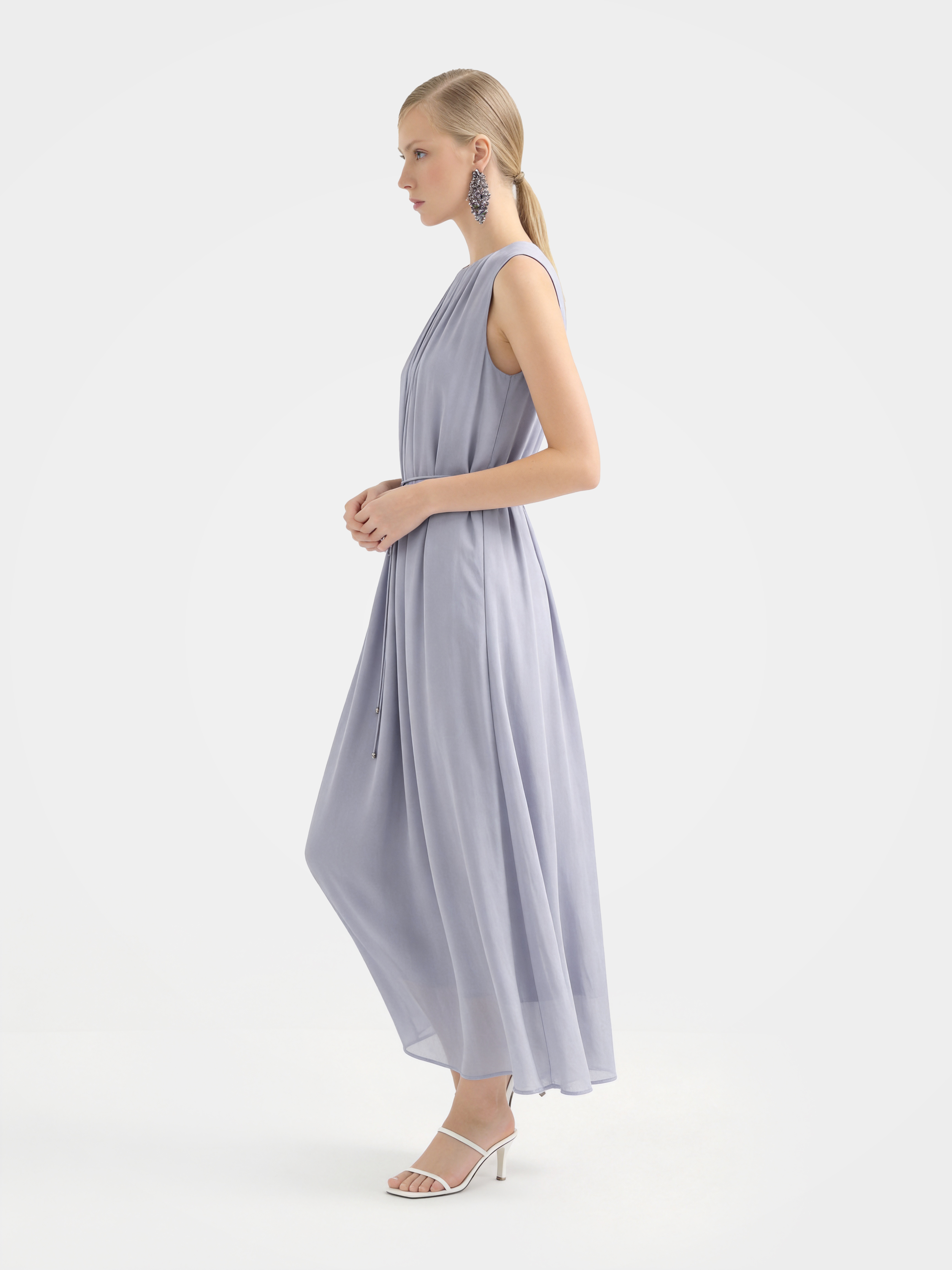 Wine Silk Crinkles Maxi Dress