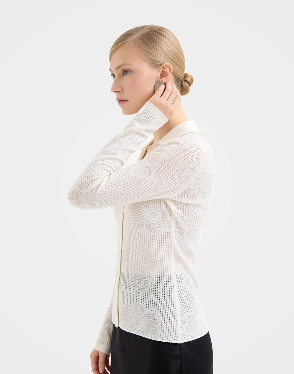 Cashmere Tencel Blend Jacquard Knit Cardigan
