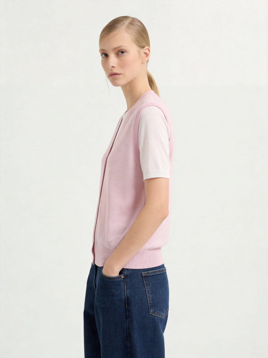 Silk Short Sleeve Knit Faux Two-Piece Cardigans