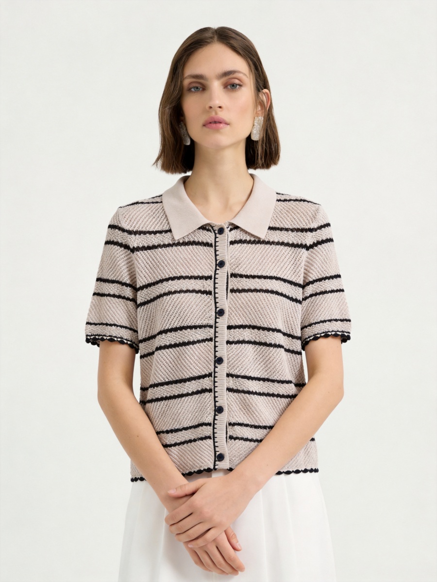 Cotton Short Sleeve Colorblock Knit Cardigans