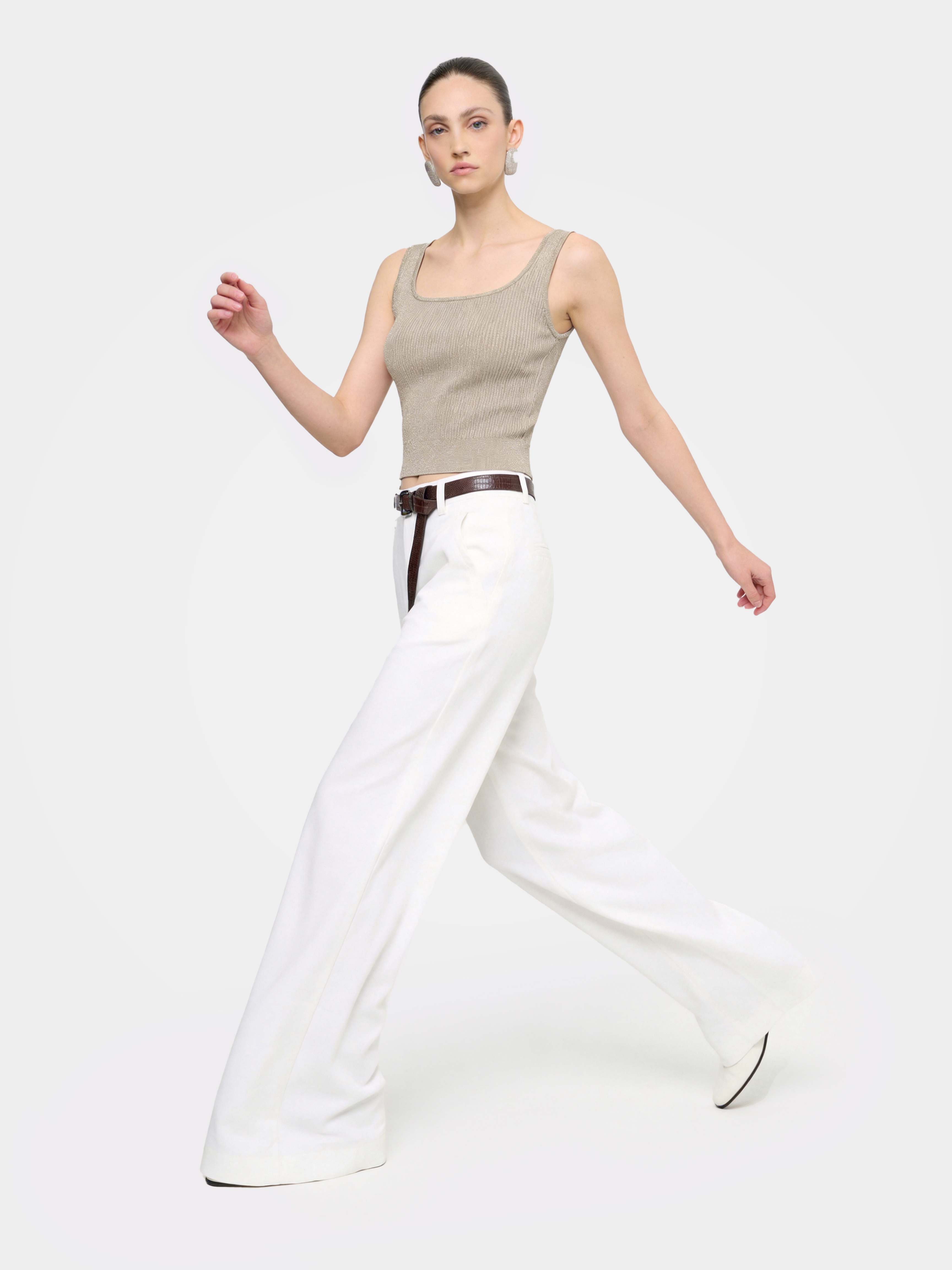 Shimmer Tencel Blend Ribbed Knit Tank Top