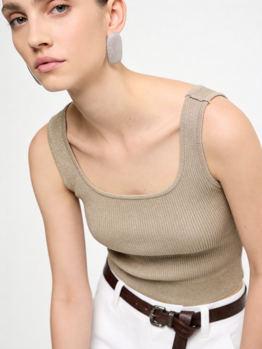 Silk Sleeveless Square Neck Knit Sweater Tank Top