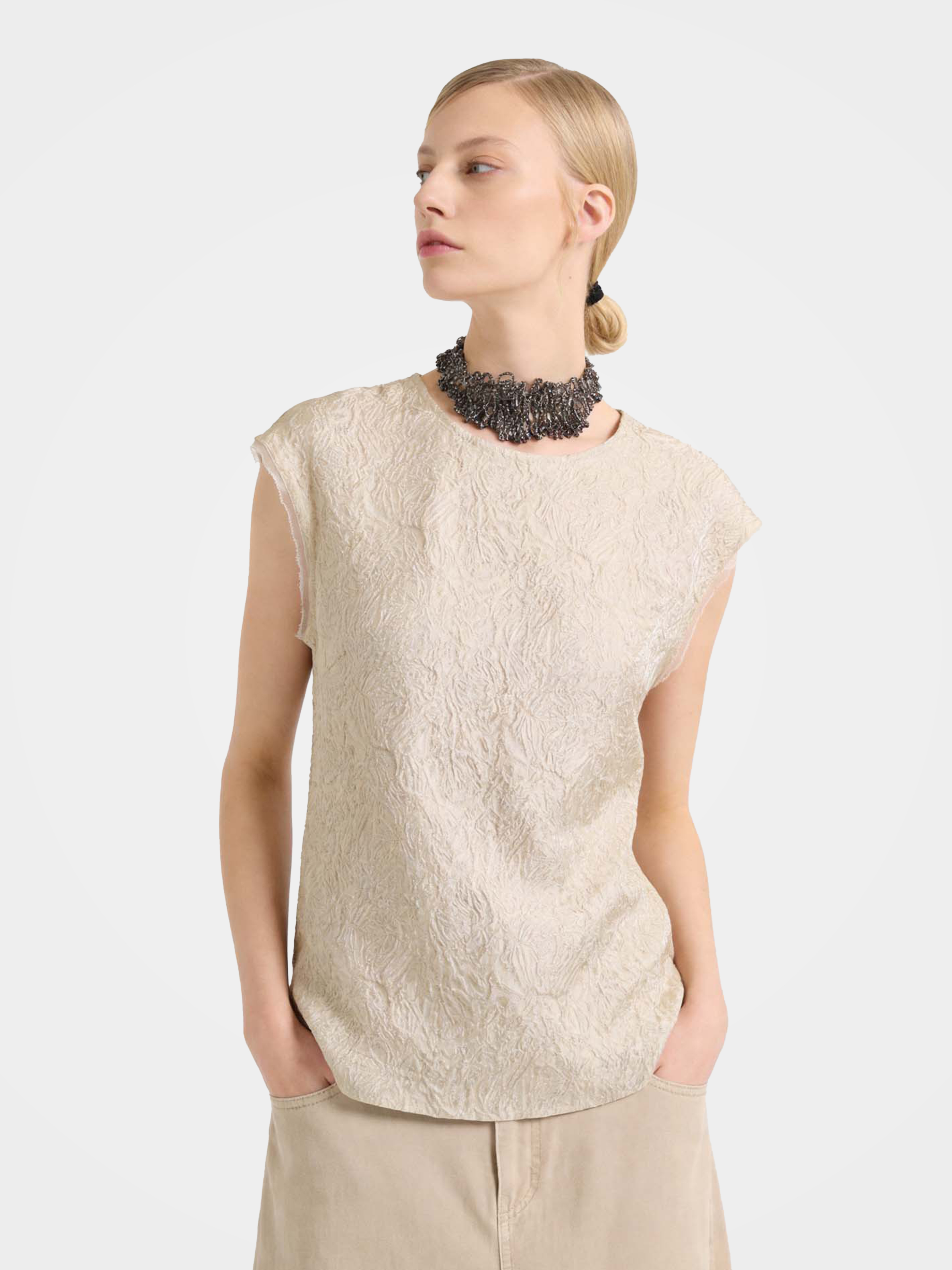 Lightweight Mulberry Silk Gold Sheen Sleeveless Top