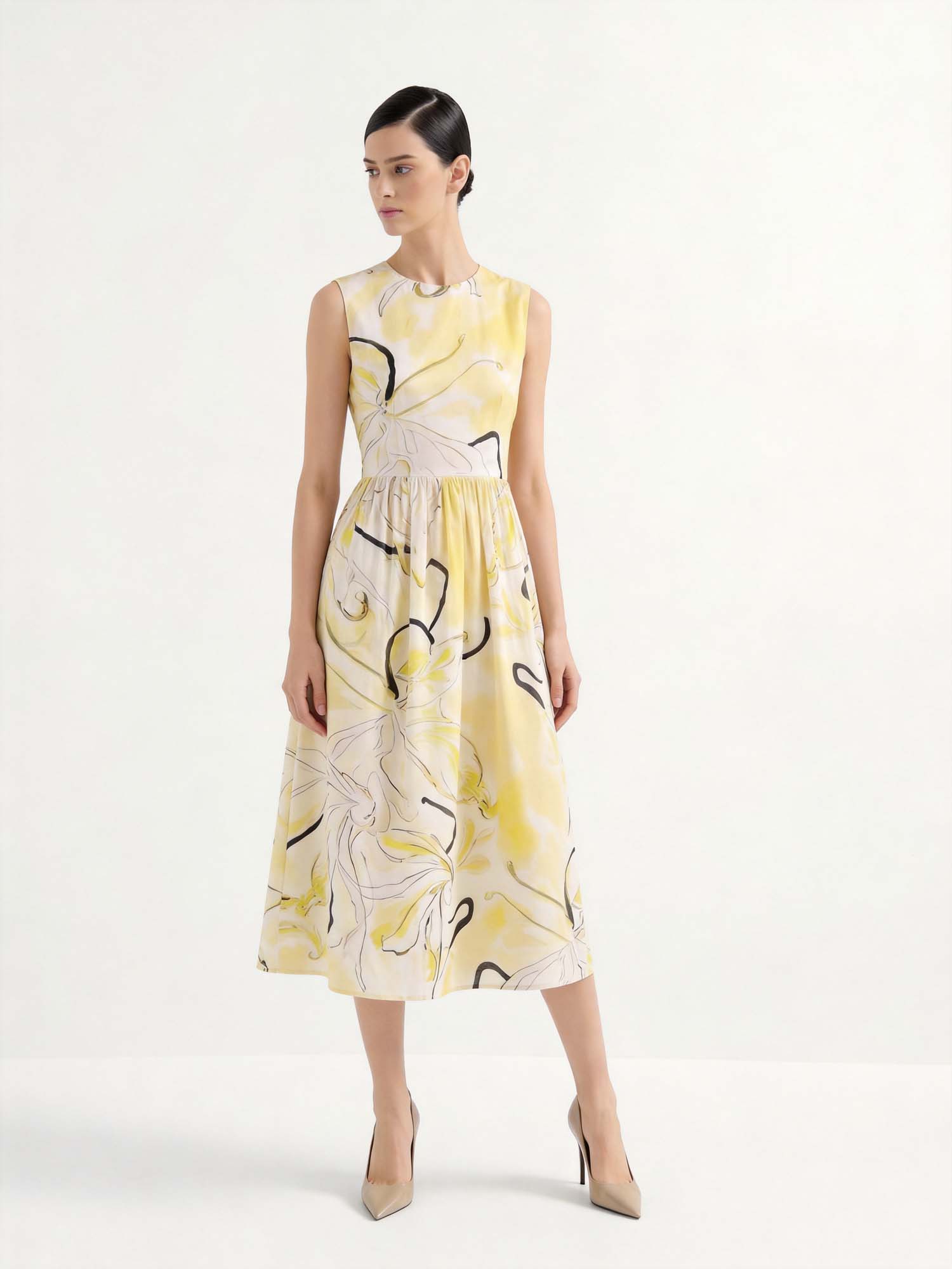 Lyocell Linen Square Neck Midi Dress – Wide Strap Slip Dress