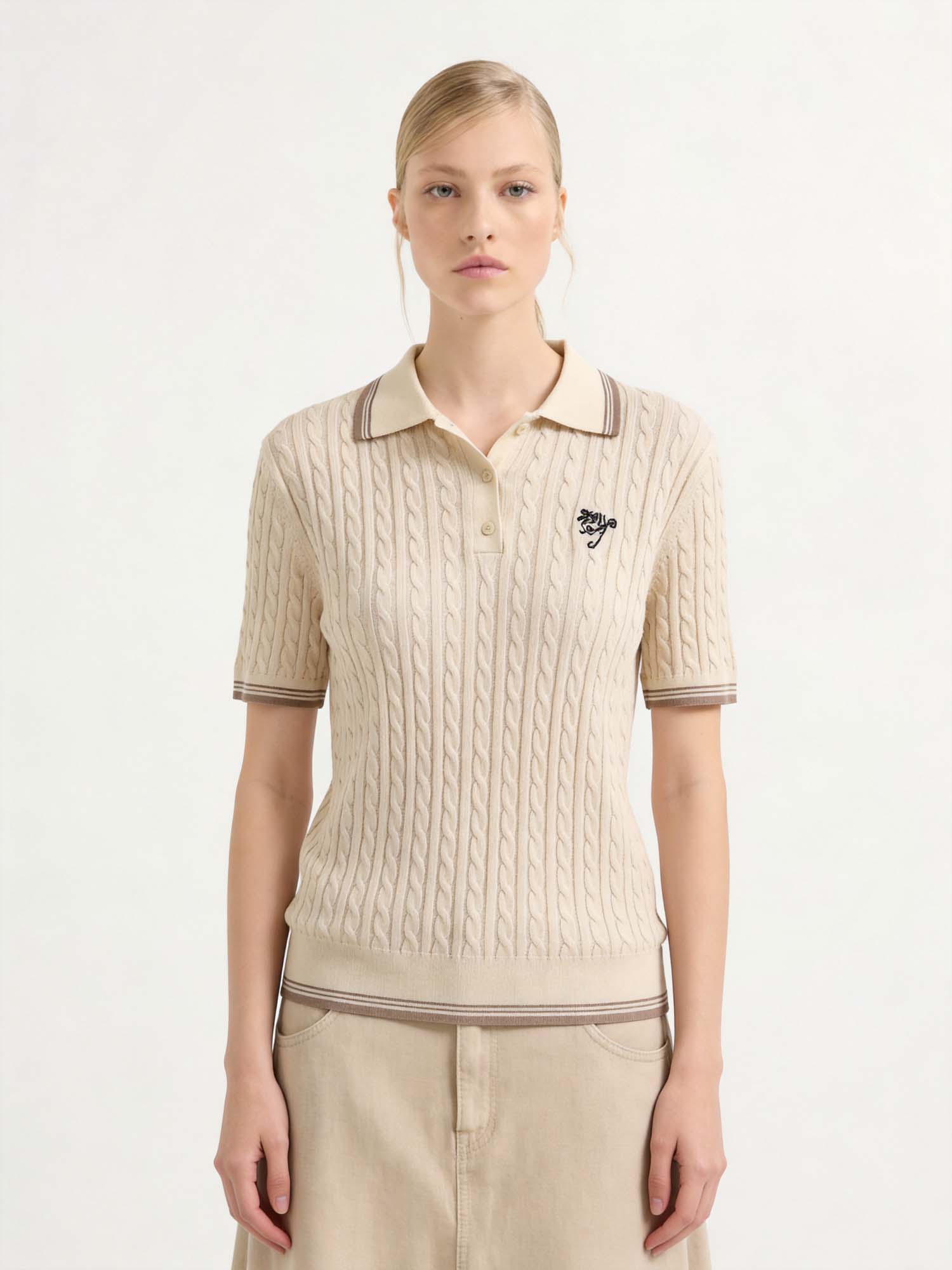 Cotton Short Sleeve Knit Polo Sweater