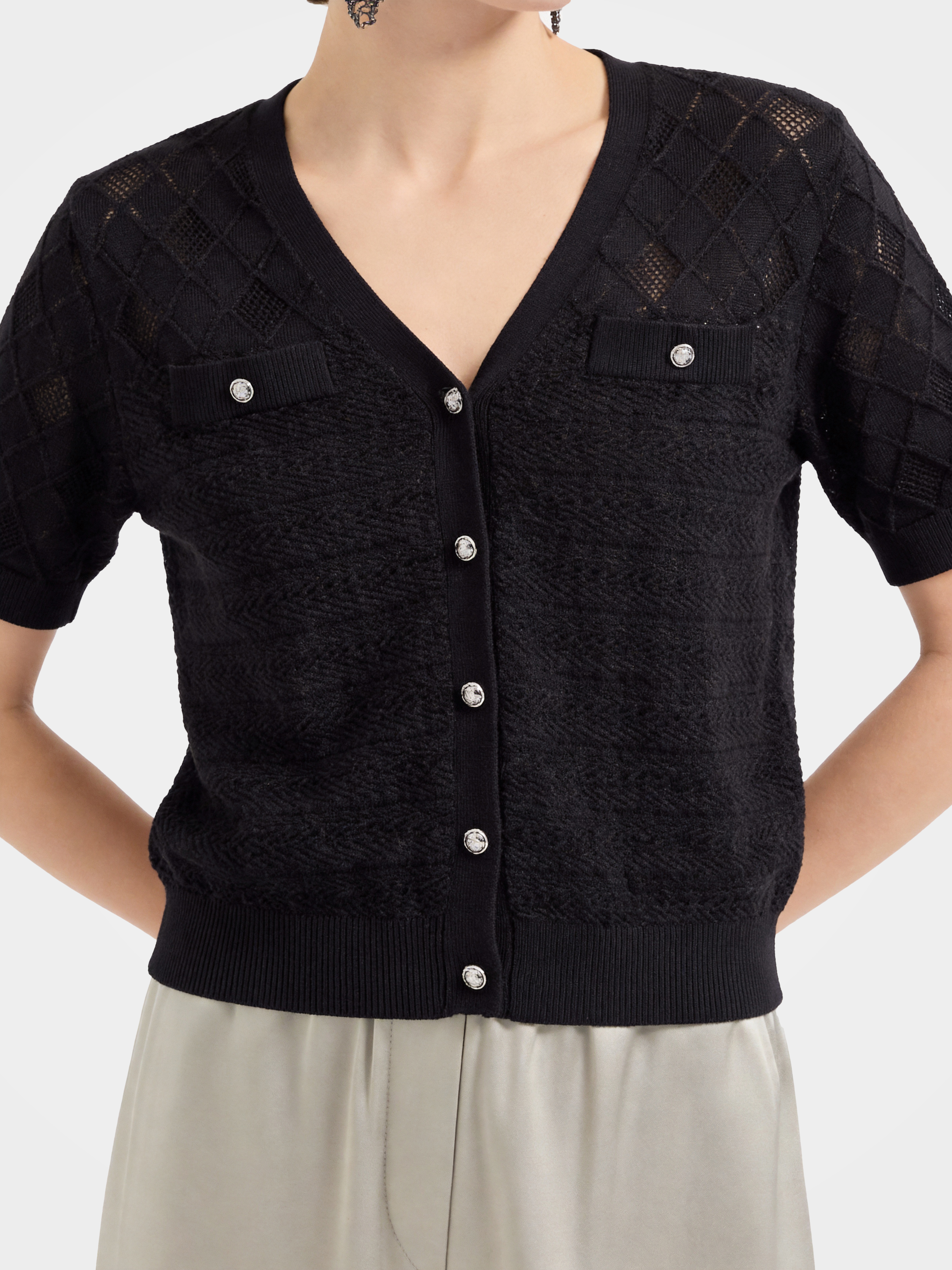 Black Tencel Short Sleeve Knit Top