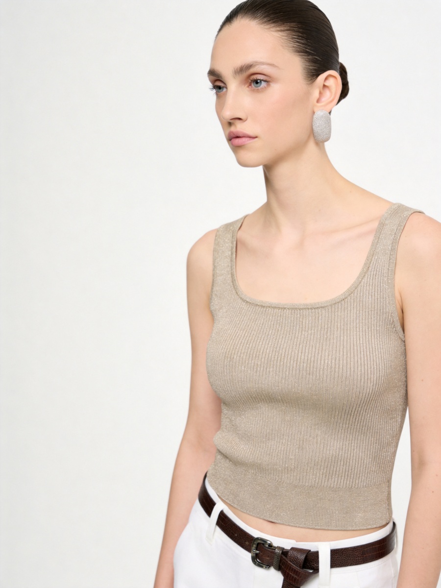 Silk Sleeveless Square Neck Knit Sweater Tank Top