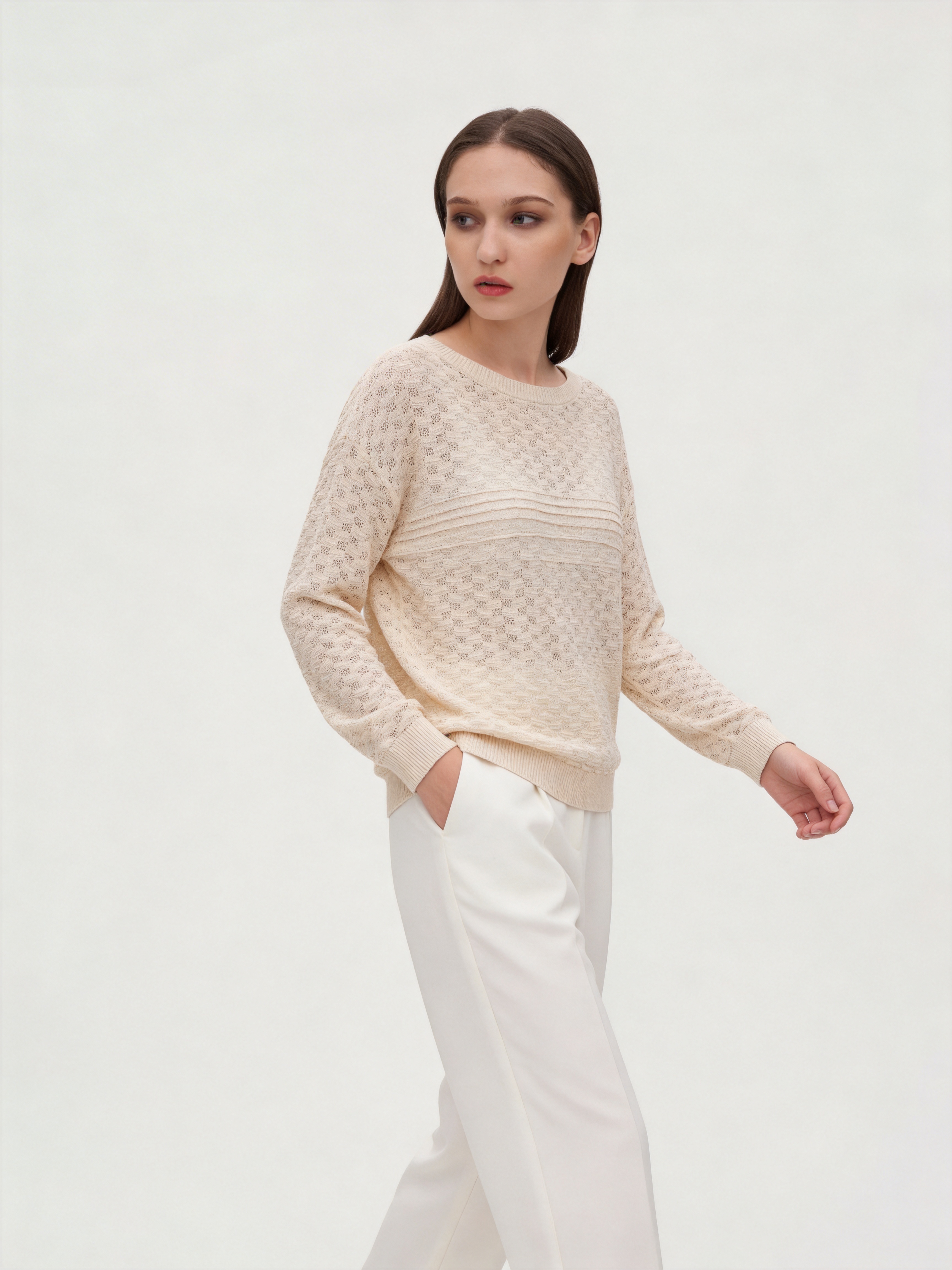 Cotton Long Sleeve Openwork Knit Cardigan