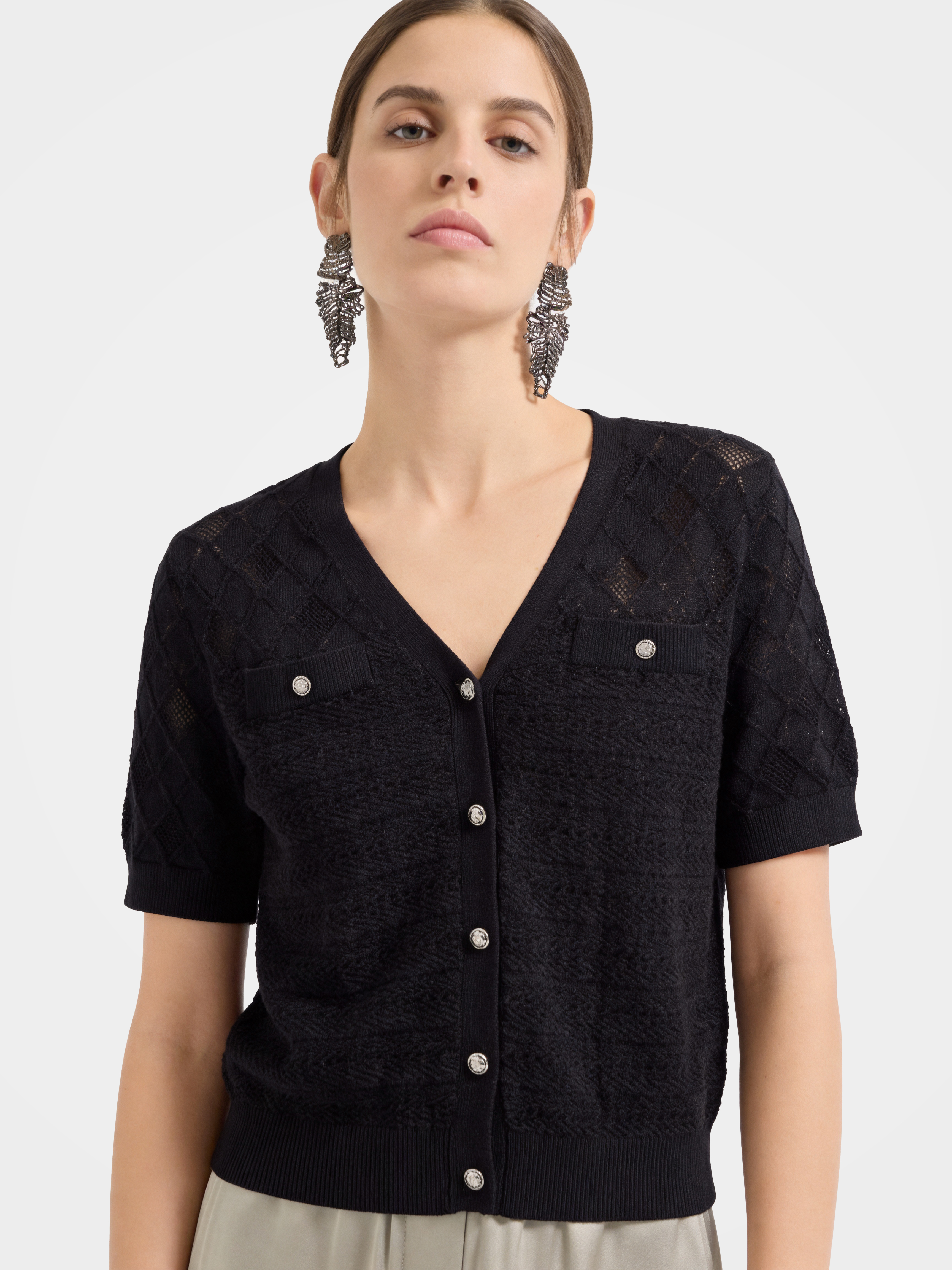 Black Tencel Short Sleeve Knit Top