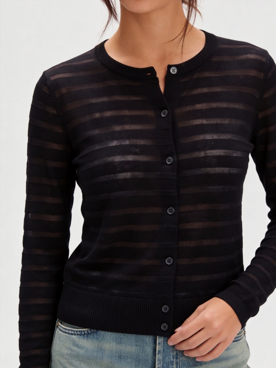 Silk Long Sleeve Openwork Knit Cardigans