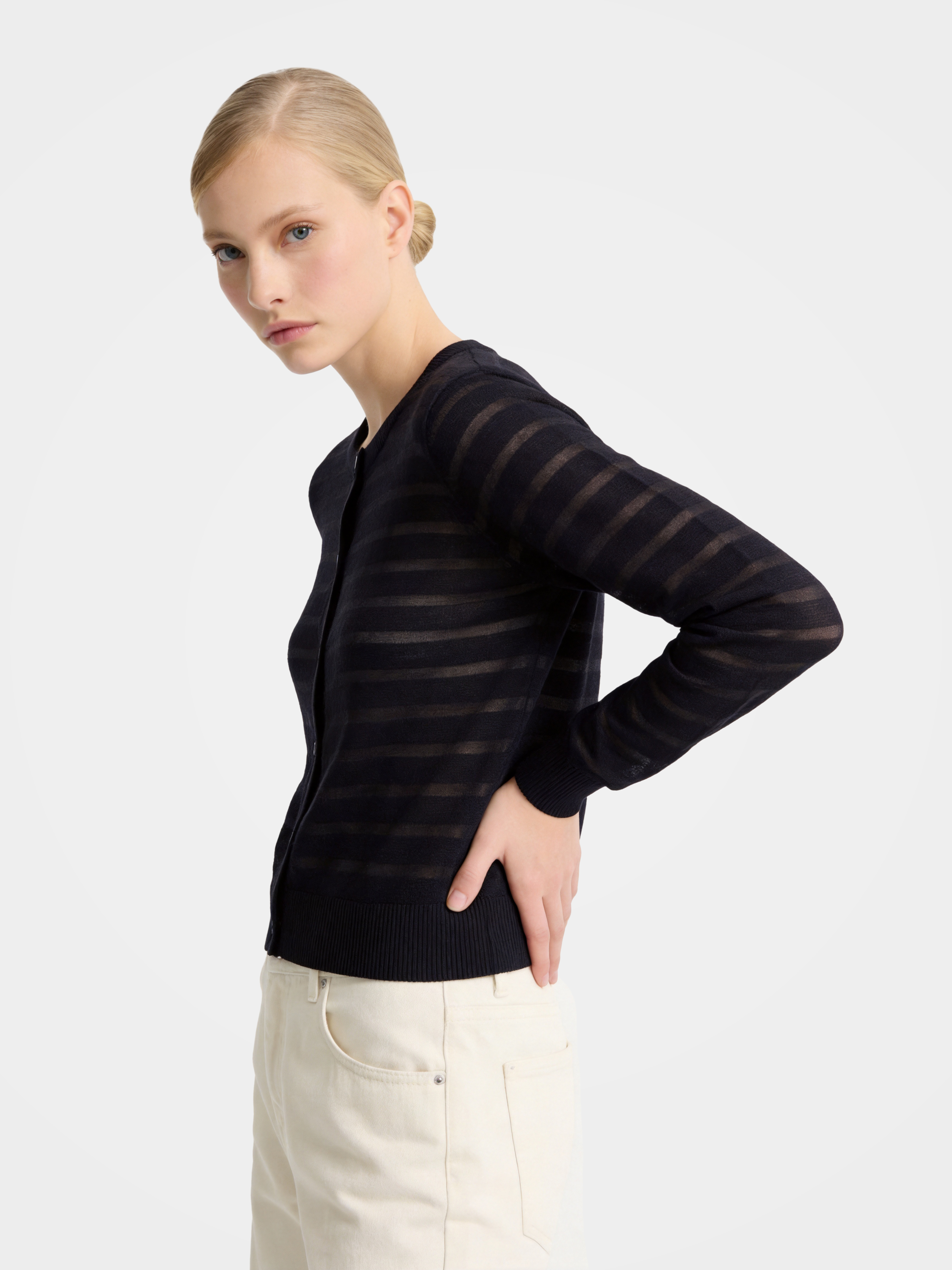 Black Tencel Sheer Knit Cardigan