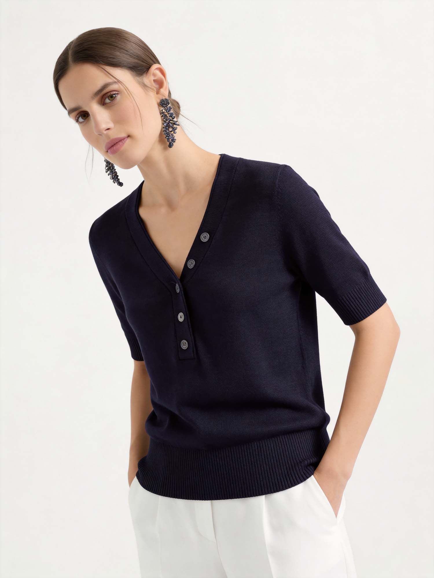 Black Tencel Short Sleeve Knit Cardigan