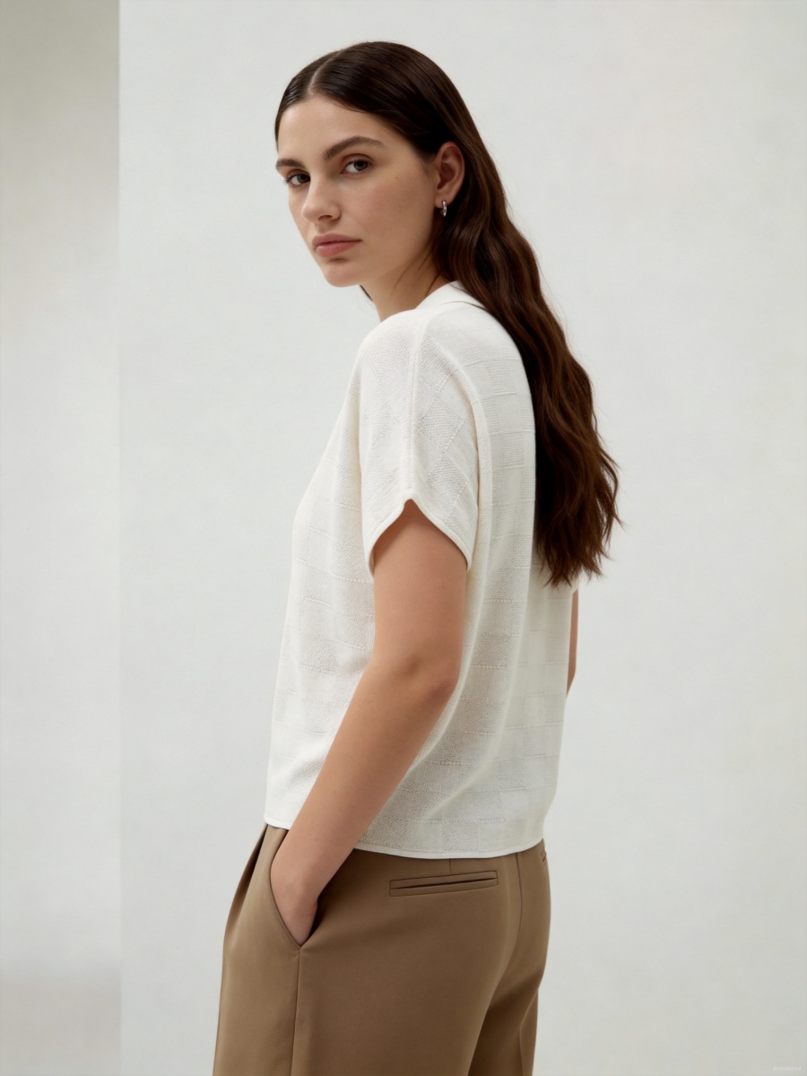 Cotton Short Sleeve Knit Polo Top