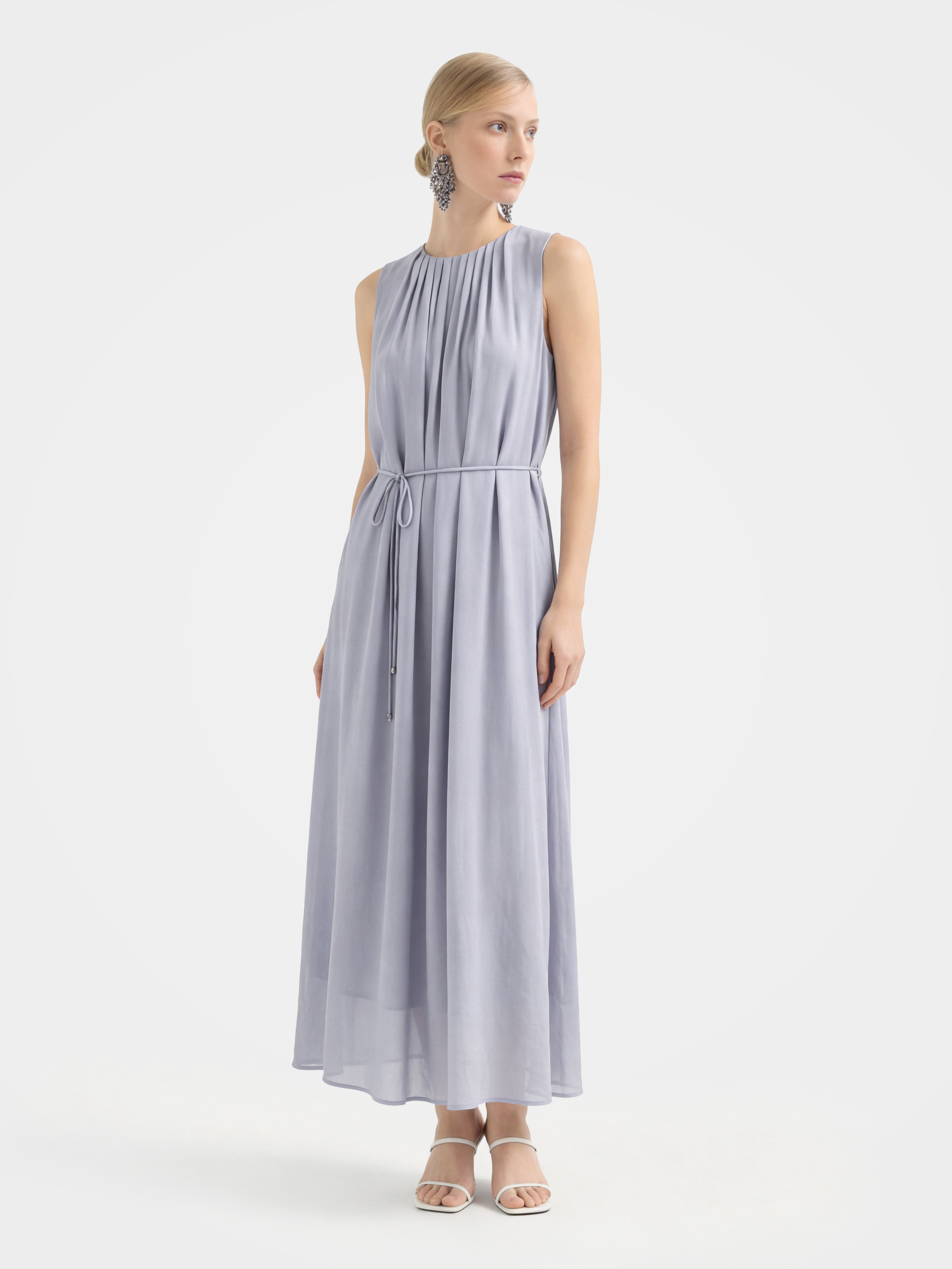 Wine Silk Crinkles Maxi Dress