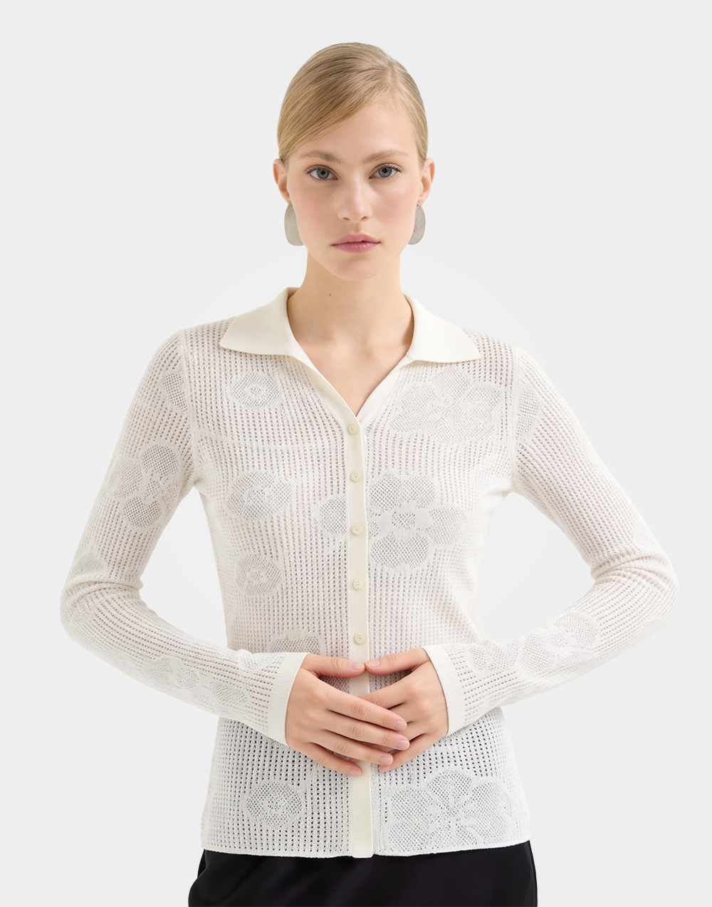 Cashmere Tencel Blend Jacquard Knit Cardigan