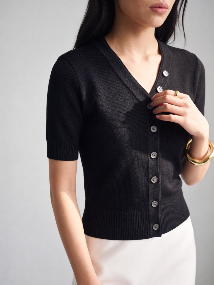 Silk Short Sleeve Knit Cardigans