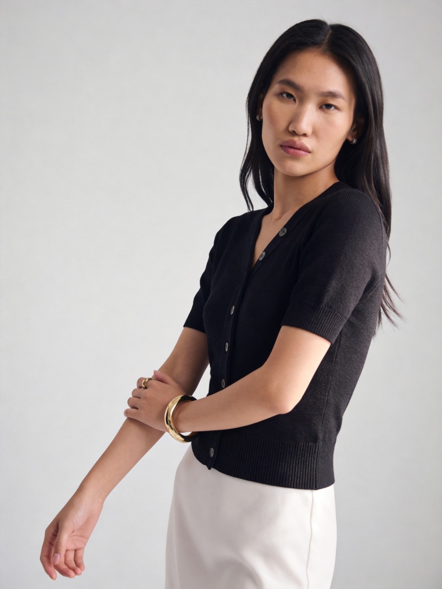 Silk Short Sleeve Knit Cardigans