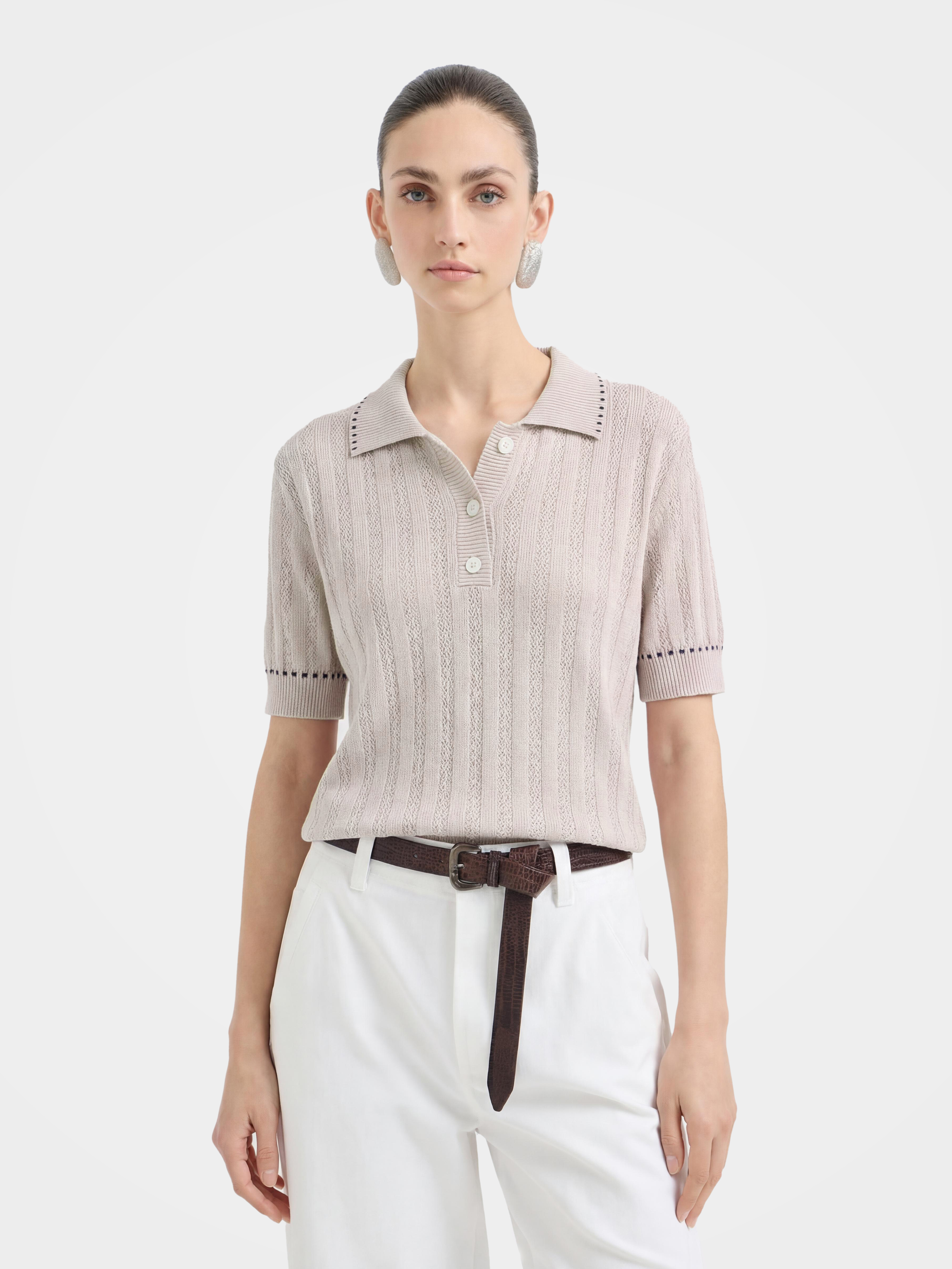 Lightweight Vertical Knit Short Sleeve Pullover