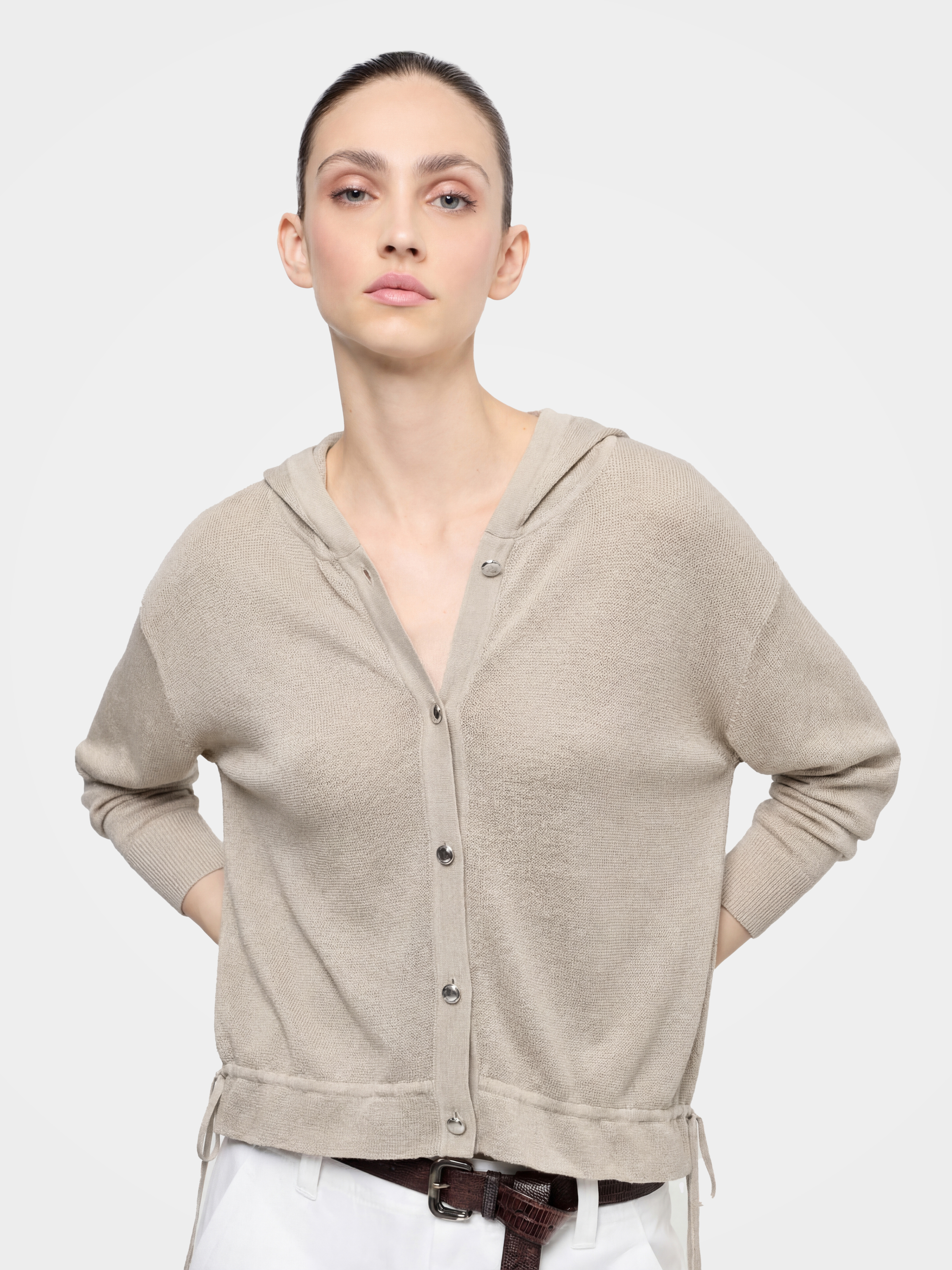 Lightweight Tencel Blend Hooded Knit Cardigan