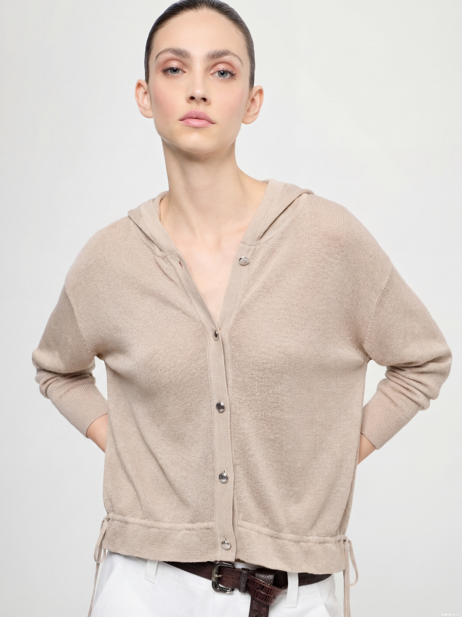 Silk Long Sleeve Hoodie Knit Cardigan – Luxurious Lightweight Silk Hoodie