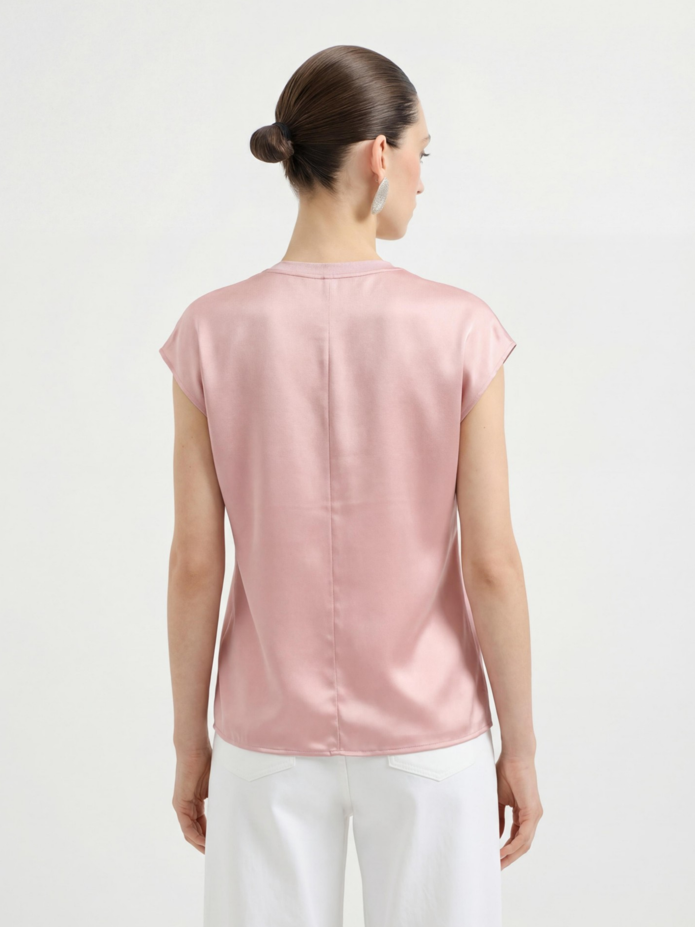 Pink Silk Short Sleeve Blouse Top