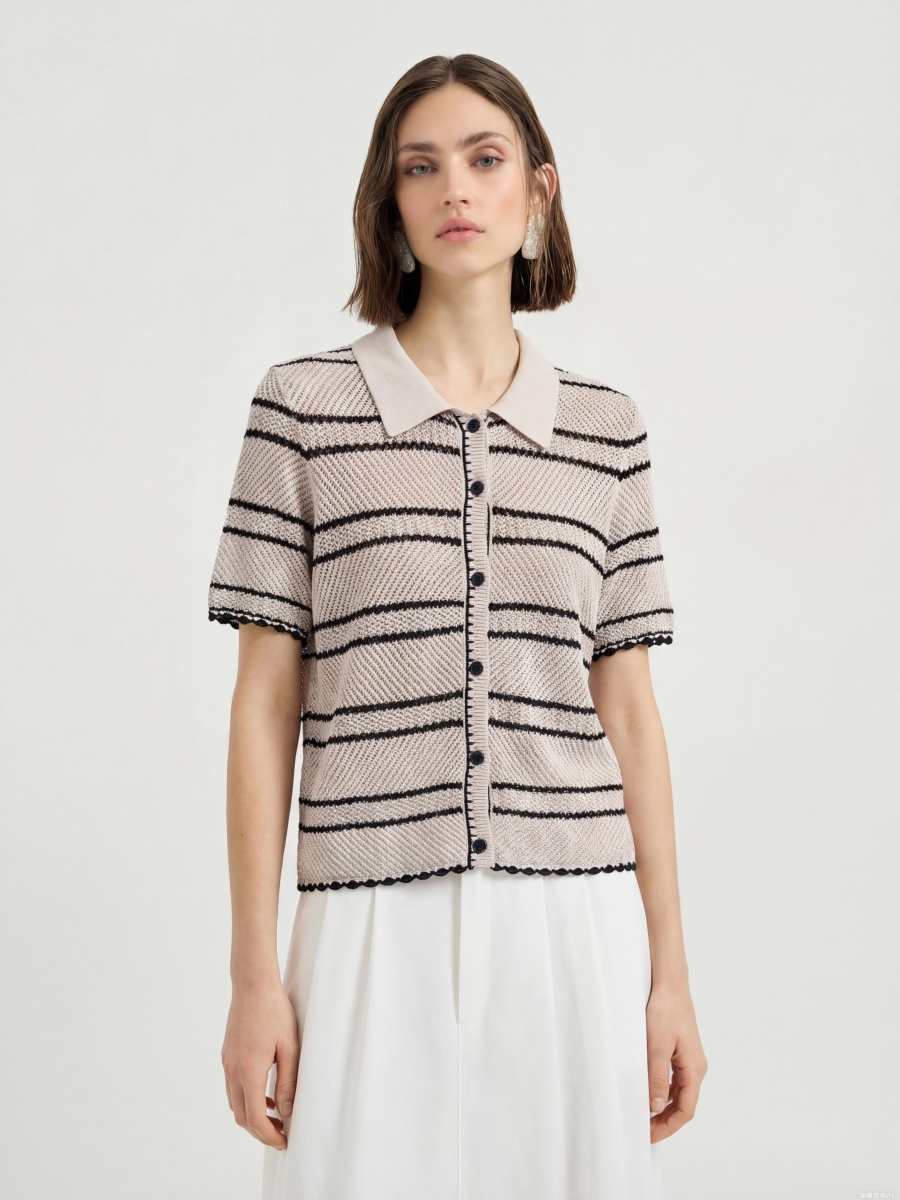 Cotton Short Sleeve Colorblock Knit Cardigans