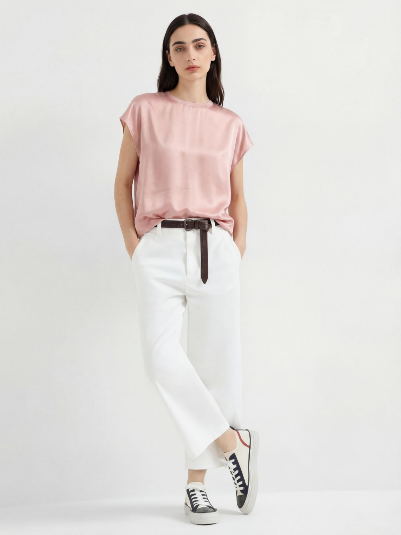 Pink Silk Short Sleeve Blouse Top