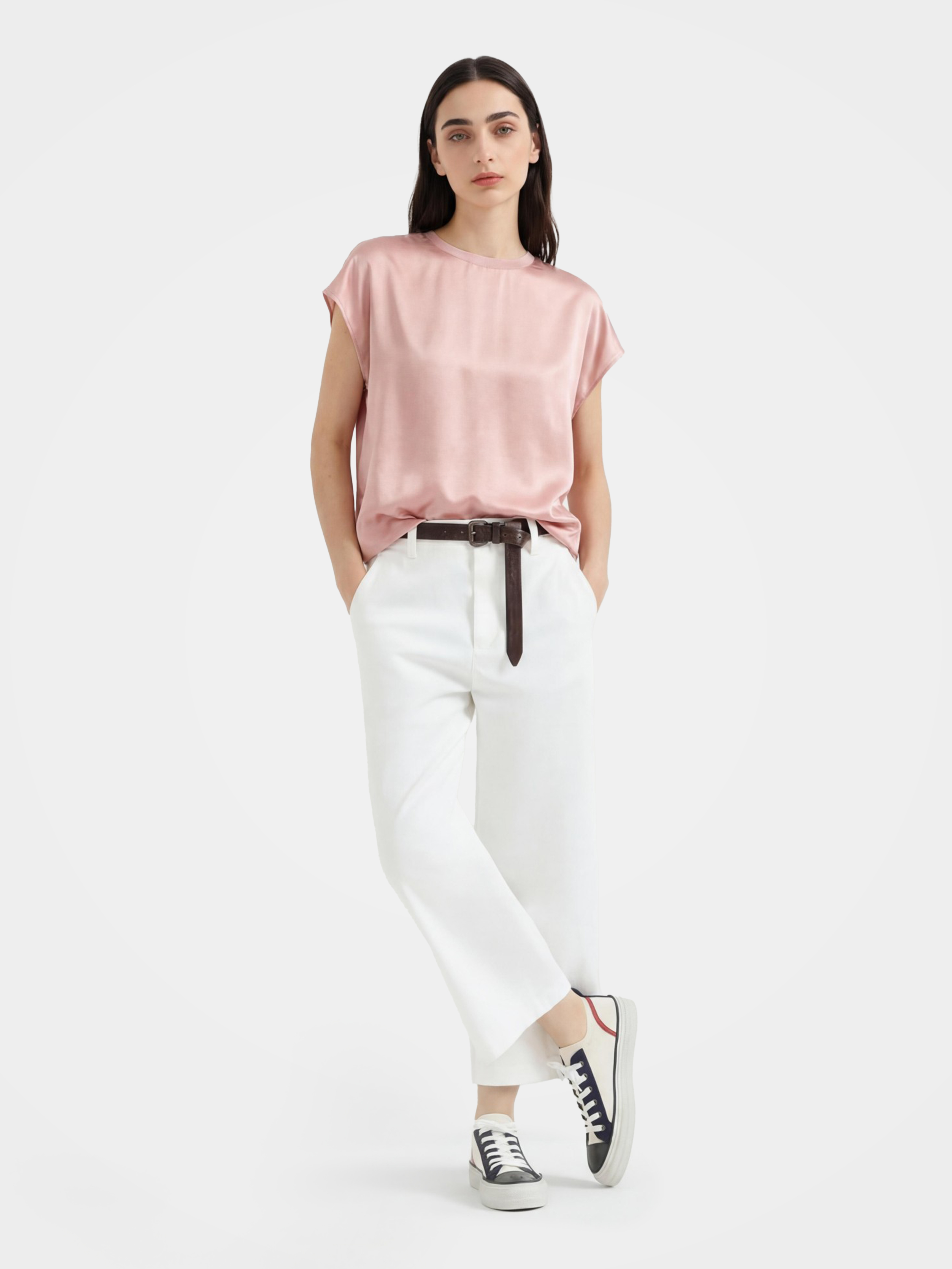 Smooth Cooling Silk Blend Satin Cap Sleeve Blouse